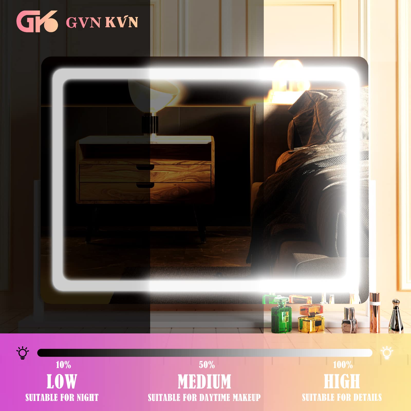 Gvnkvn Makeup Vanity Mirror With Lights 32'' X 24'' Large Led Makeup Mirror, Light Up Mirror With 10X Magnification And Usb Char