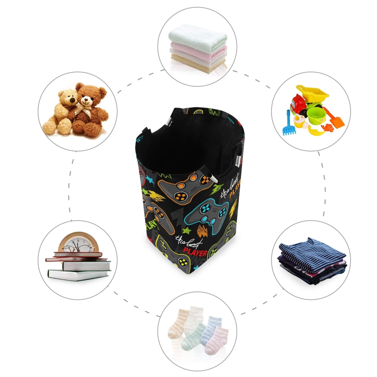 Qilmy Gamepad Laundry Hamper Large Waterproof With Handle Laundry Baskets Foldable Lightweight Durable Store Basket For Bathroom