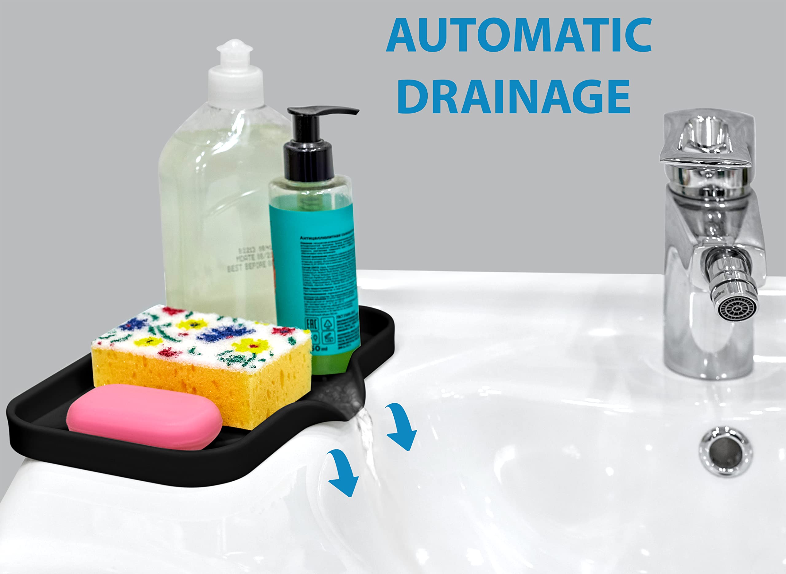 Multi-Functional Black Soap Holder For Kitchen Sink - Soap Bar Holder, Sink Sponge Holder, Dish Soap Holder - Space-Saving Sink