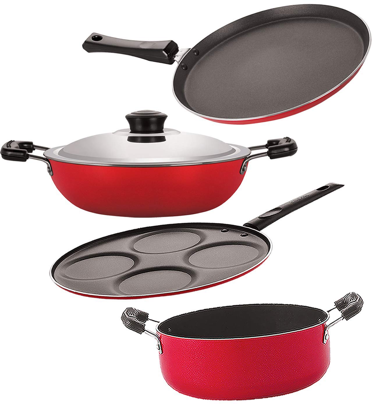 Nirlon Aluminium Non Stick Cooking Pots & Pans Set Of 4 Pieces (Ft13_Dkd(J)_Up4_Cs24)