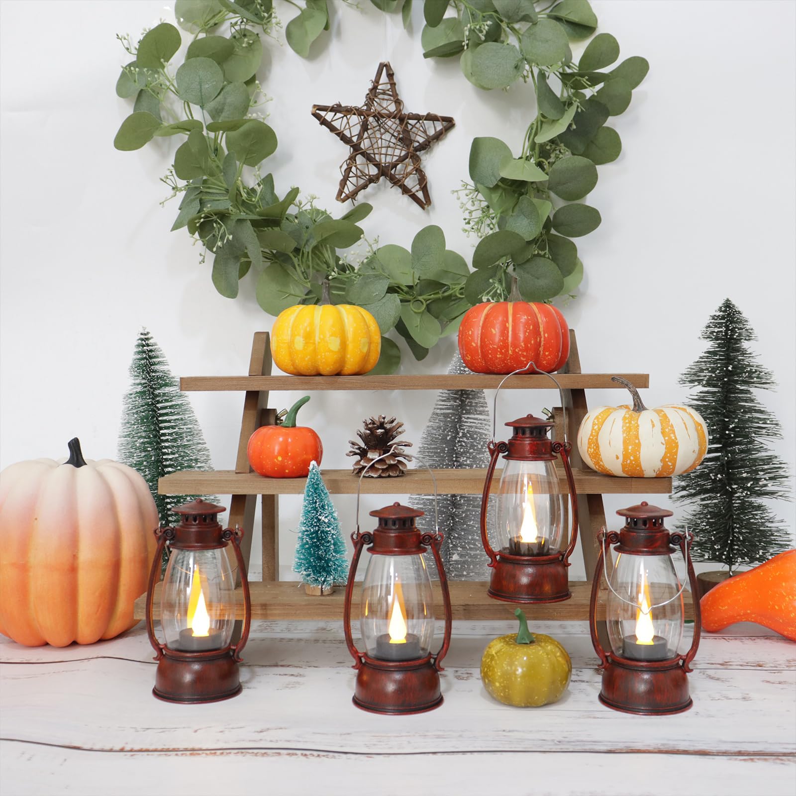 Reperla Red Painted Mini Lanterns 6-Pack - LED Flickering Candle Lanterns for Christmas & New Year, Valentine s, Wedding, Hallow