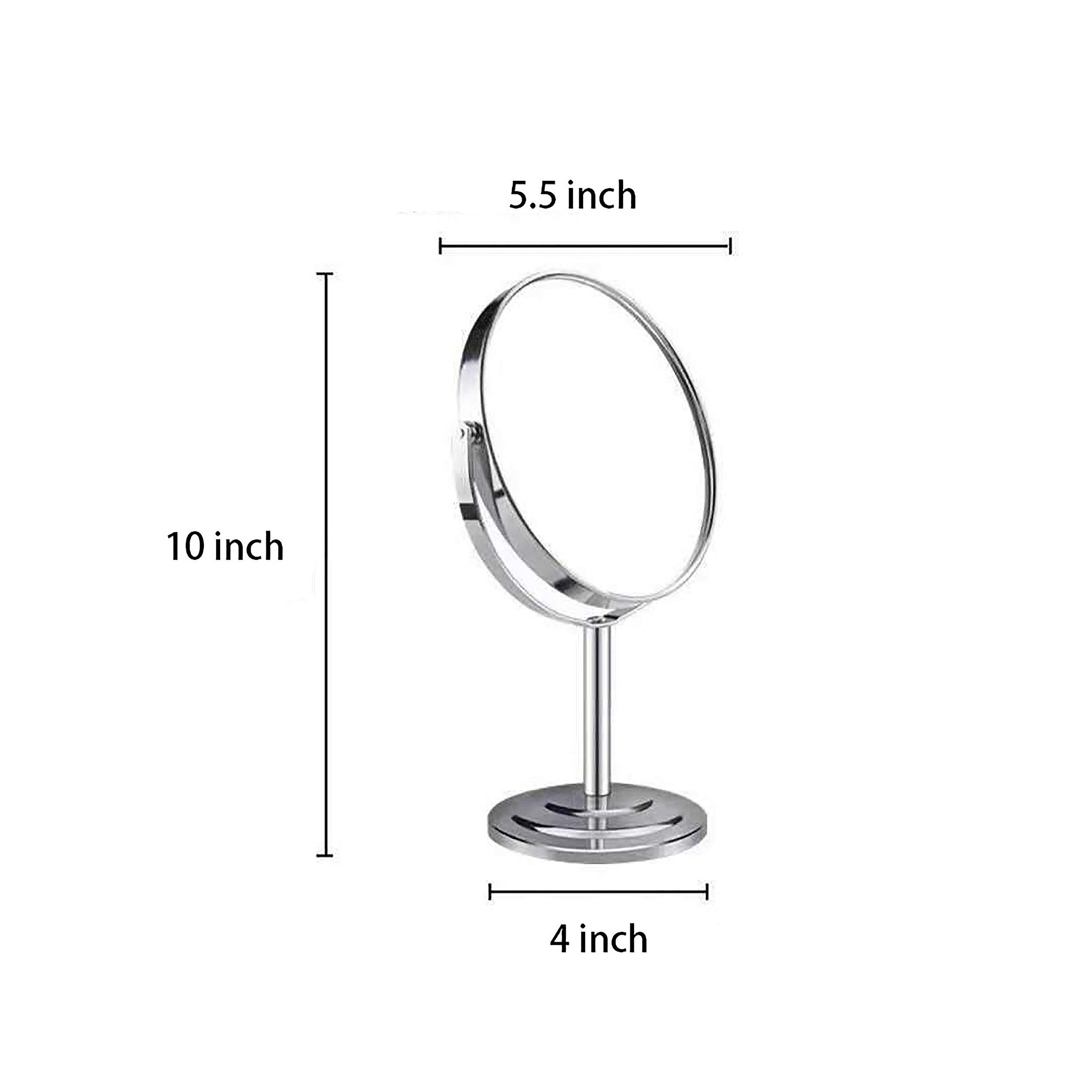 Pinkzio Tabletop Makeup Mirror, Two Sided 1X & 3X Magnifying Mirror, Magnified Vanity Mirror With 360 Degree Swivel For Bathroom
