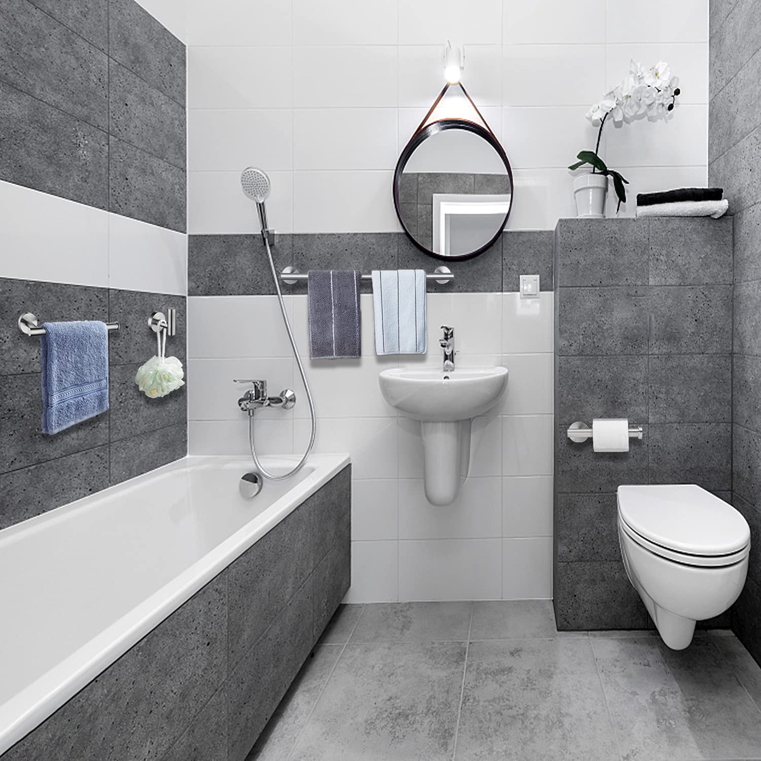 Brushed Nickel Bath Towel Bar Single Bars Towel Rack Rod Classic Wall Mounted SUS304 Stainless Steel Bathroom Towel Holder Toilet Kitchen Towel Shelf Single Layer 27 inches