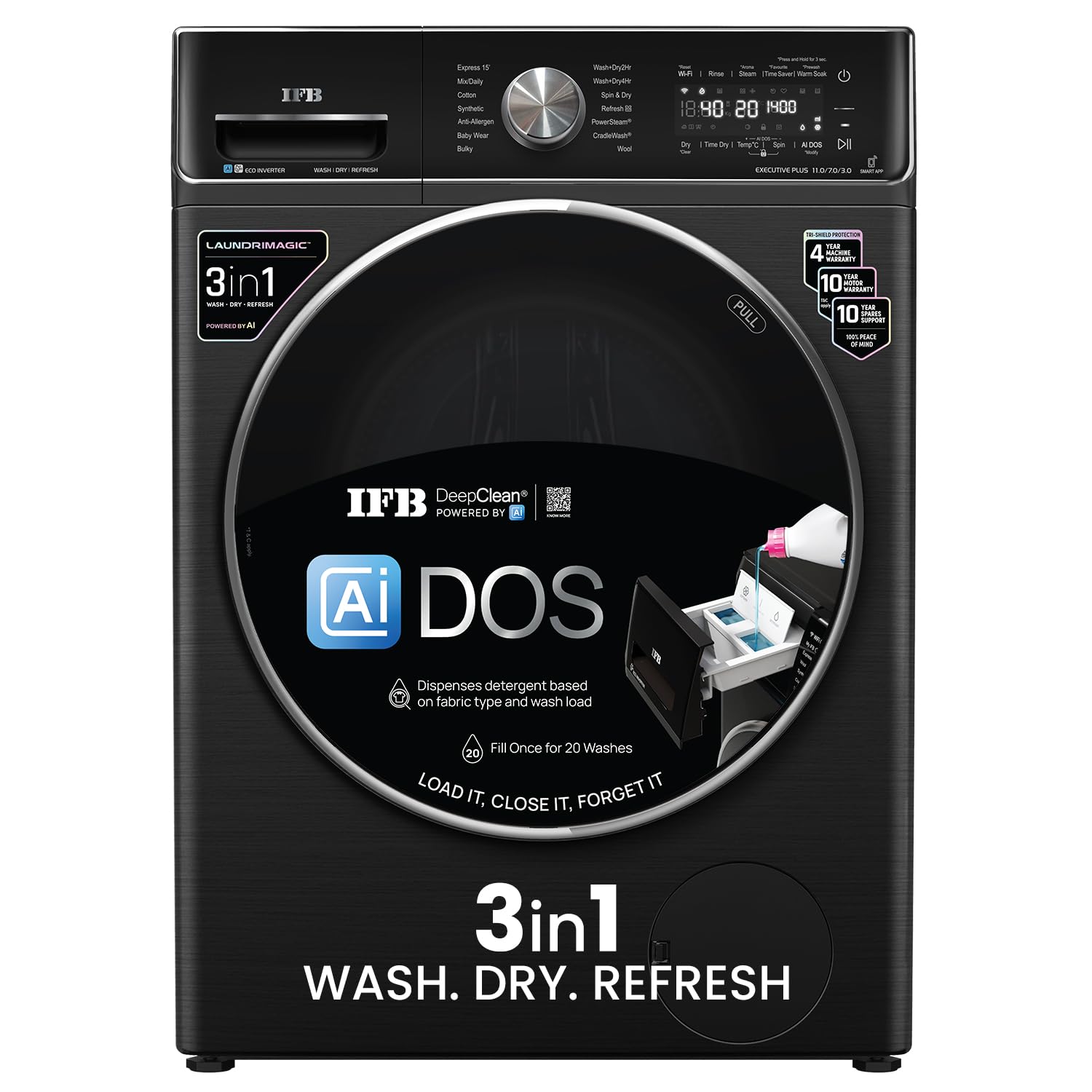 Ifb 11/7/3 Kg Fully Automatic Washer Dryer Refresher With Steam Refresh, Ai Dos, 100% Dry Clothes, 9 Swirl Wash Mimic Handwashin