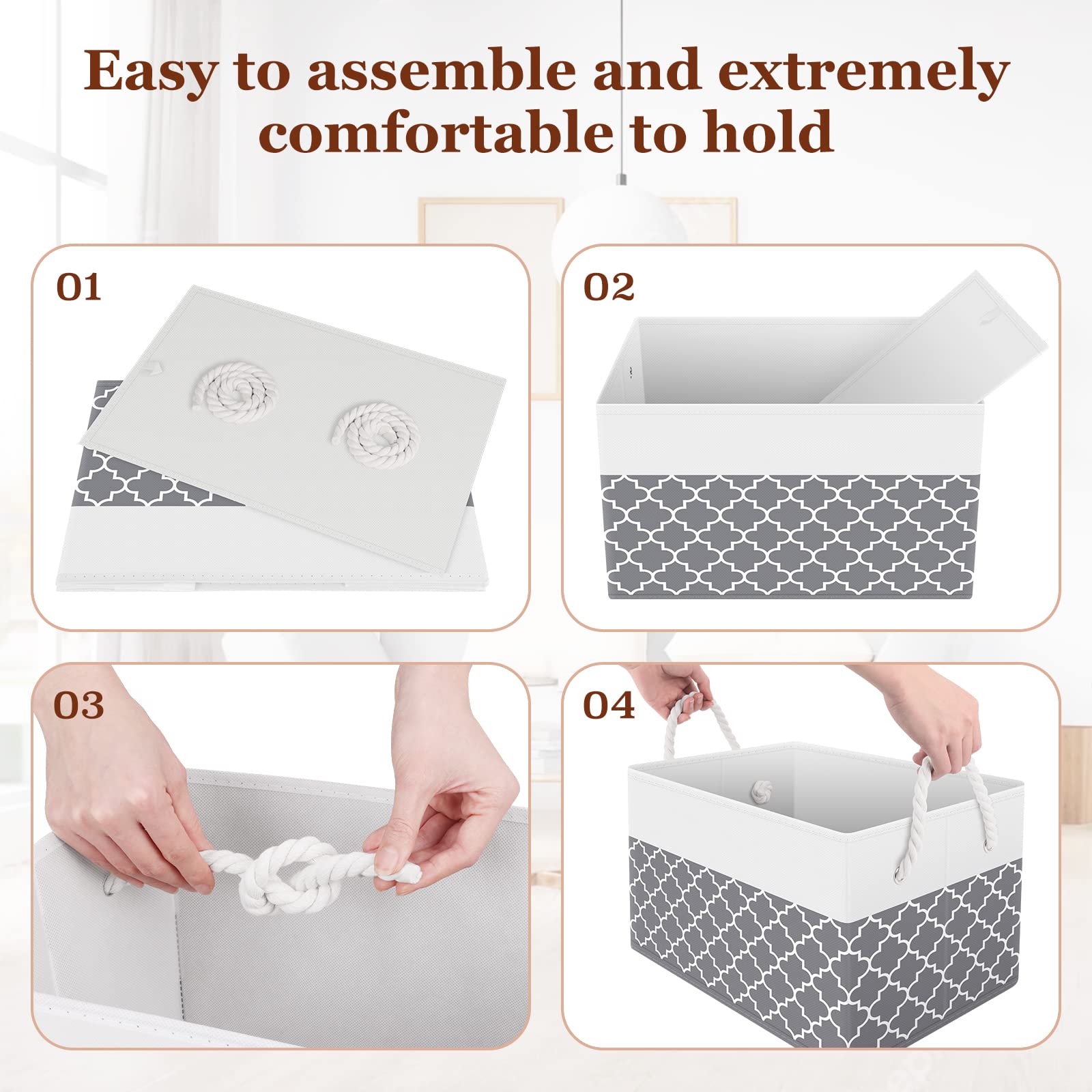 Fab totes Storage Bins [3-Pack]  Foldable Storage Baskets for Organizing Toys  Books  Shelves  Closet  Large Storage Box with Rope Handles  Sturdy Organizer Bins Clover Grey