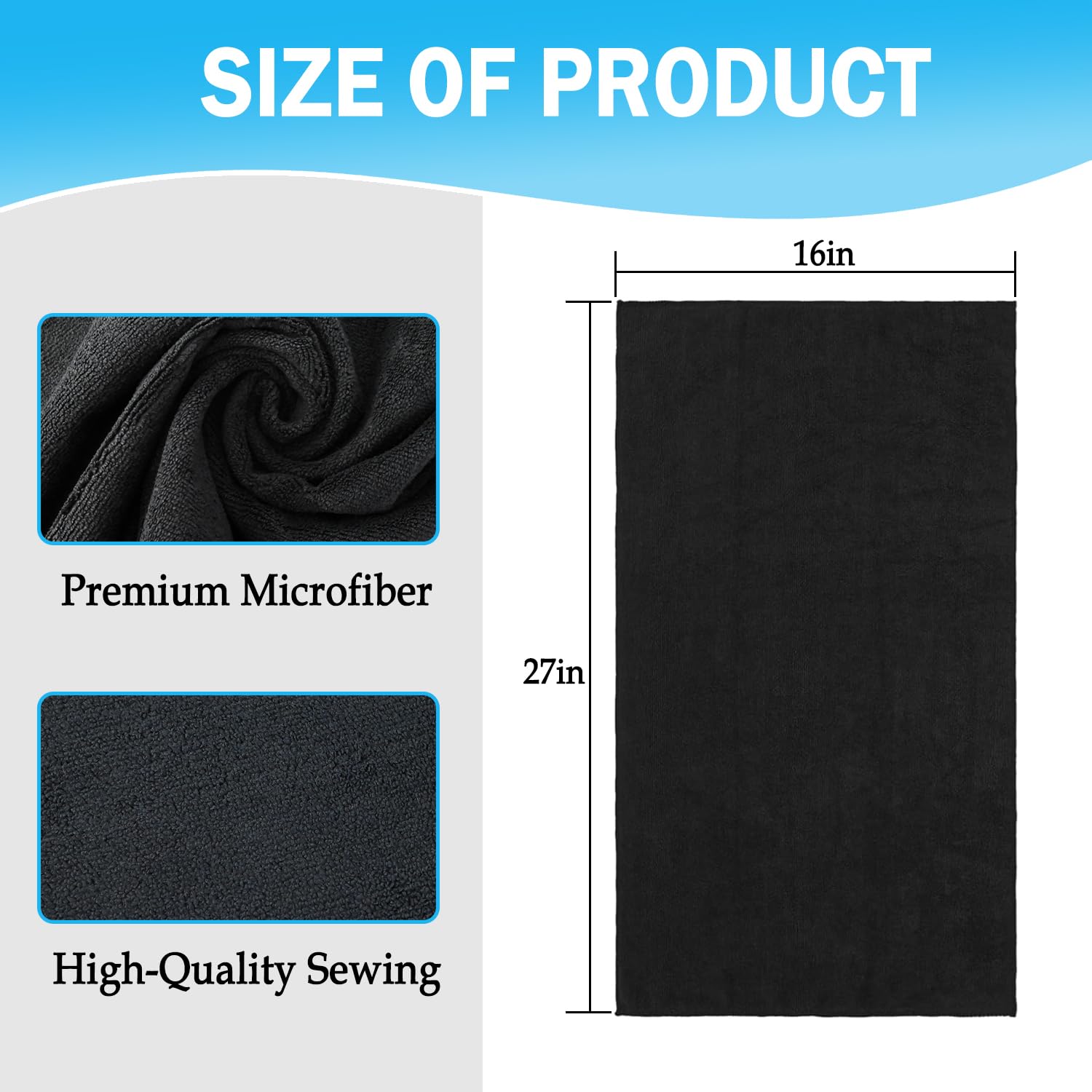 Puomue 6 Pack Black Salon Towels, Super Soft and Absorbent Microfiber Hair Towel for Salon, Bath, Spa, Pool and Home, 27 inch X