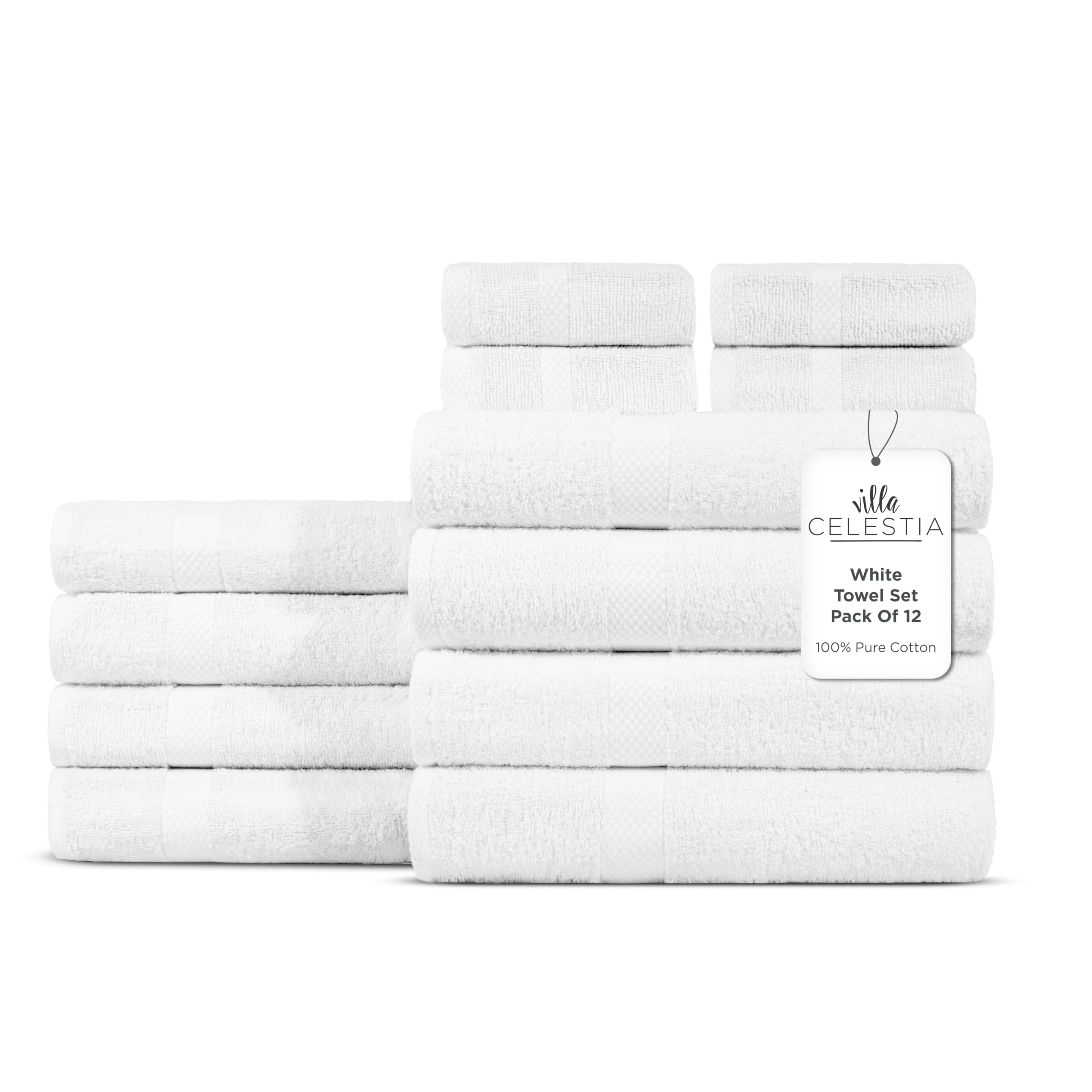 Villa Celestia 100% Cotton Bath Towel Set Of 12-4 Bath Towels, 4 Hand Towels, 4 Wash Cloths, Sustainable, Soft, Highly Absorbent