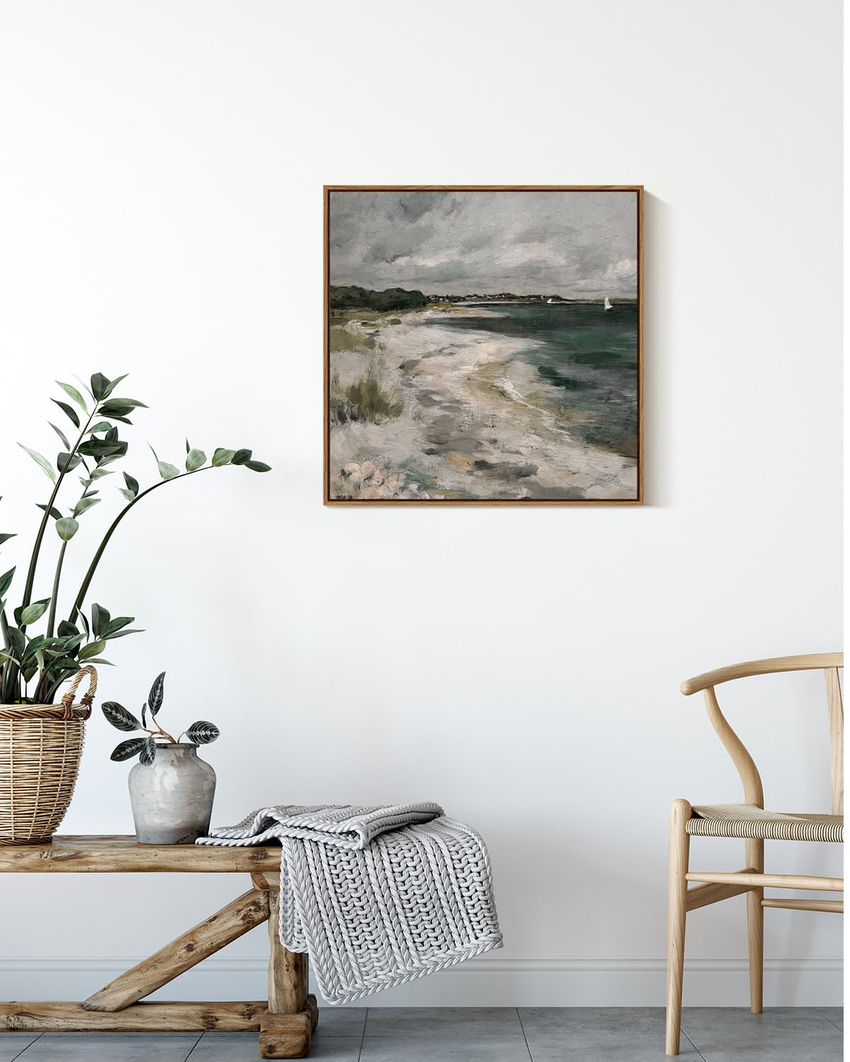 Insimsea Square Framed Canvas Wall Art, Room Decor Scenery Clouds Coastal Seaside Wall Decor, Canvas Oil Paintings Home Wall Art