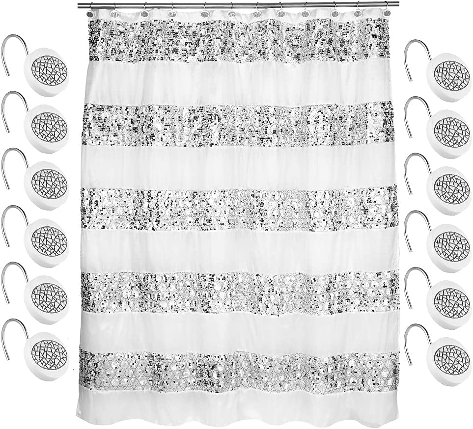 Zahari Home 13Pc Sinatra Bathroom Shower Curtain Set Classic Shower Curtain & 12 Shower Curtain Hooks Luxury Pretty Shower Curta