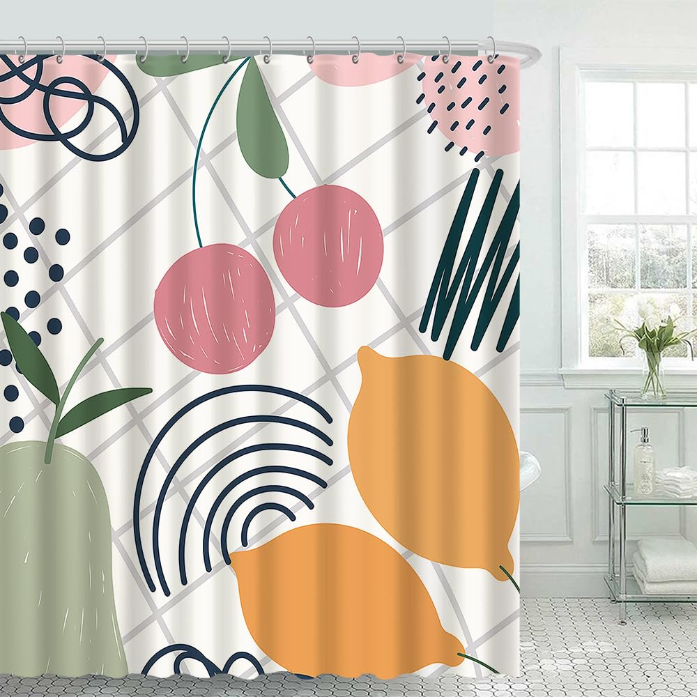 Toktilikt Cute Fruit Shower Curtain Pink Cherry Green Pear Yellow Mango Theme Bathroom Decorations Polyester Supplies Waterproof