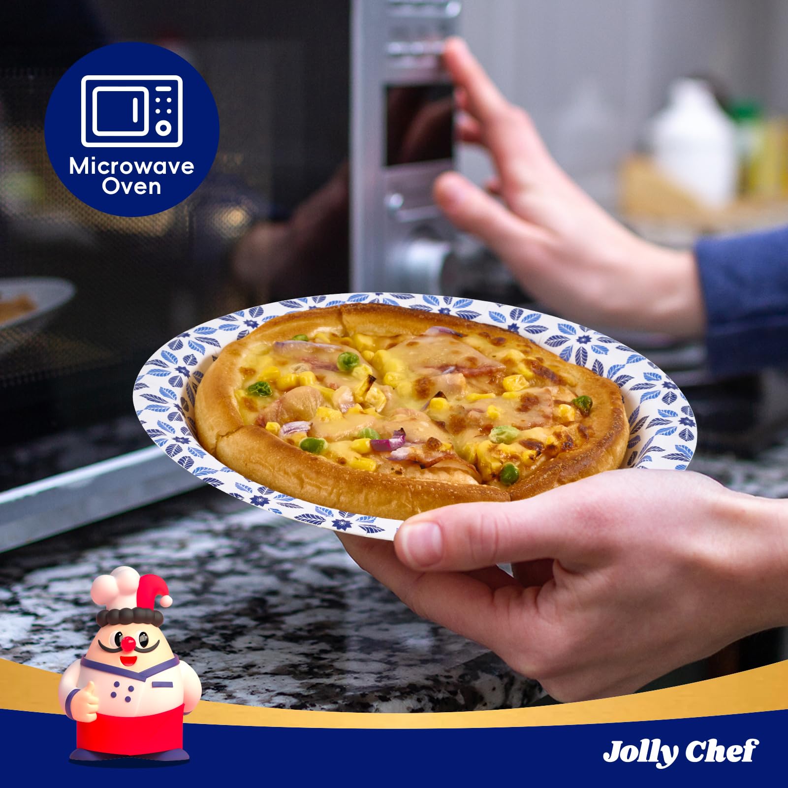 JOLLY CHEF 10 inch Disposable Paper Plates 140 Count  Soak Proof  Cut Proof  Microwave Safe Heavy Duty Paper Plates for Everyday Use