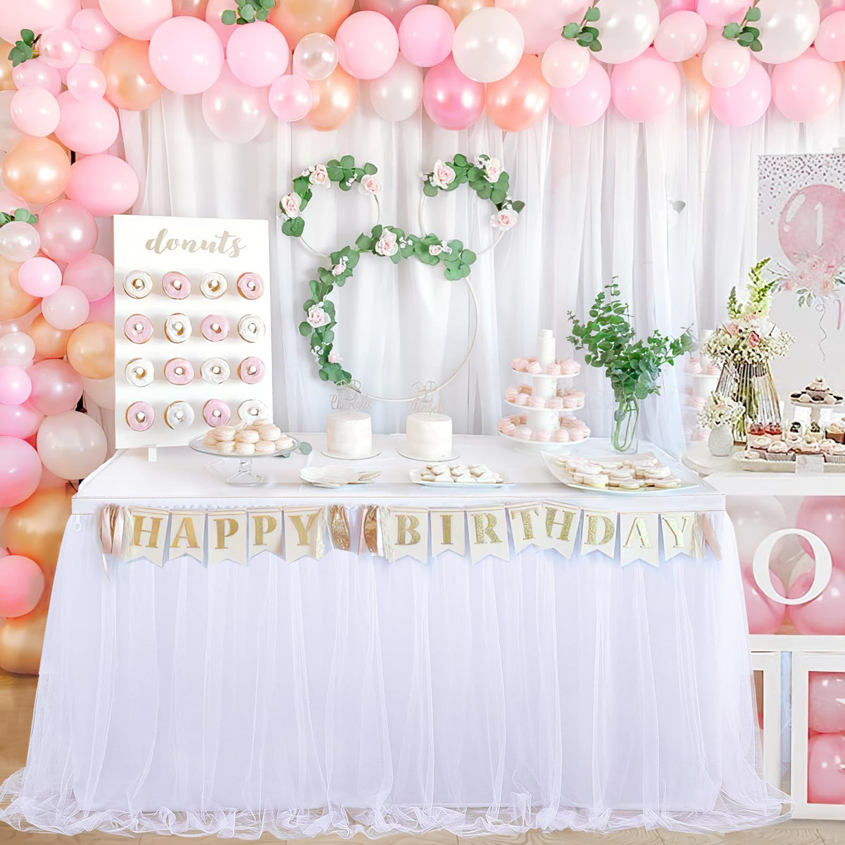 White Tulle Table Skirt For Rectangle Tables 6Ft Table Skirting 2 Layer Birthday Party Tutu Table Cloth For Baby Shower Party Su