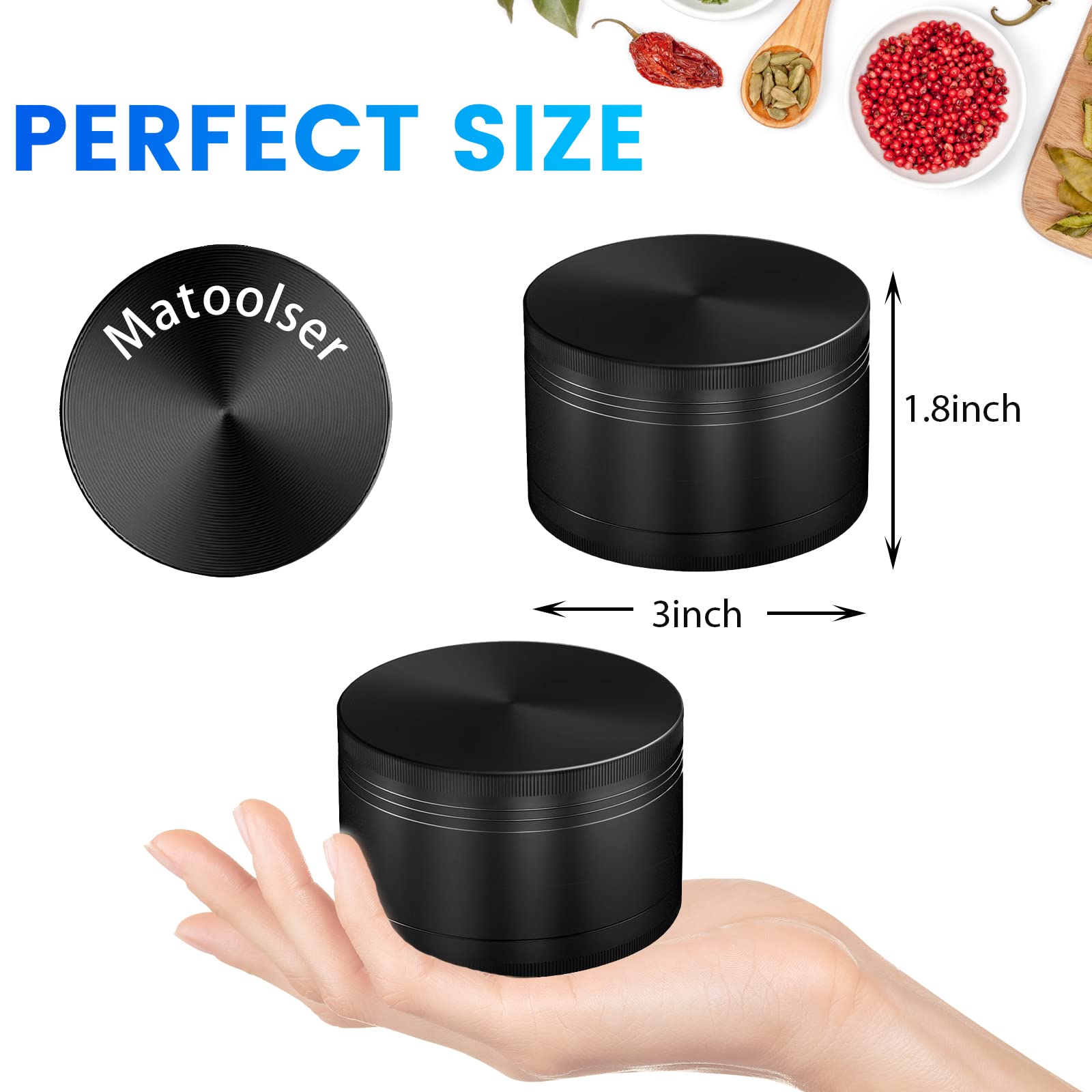 Matoolser Spice Grinder Large 3.0 Inch (Black)