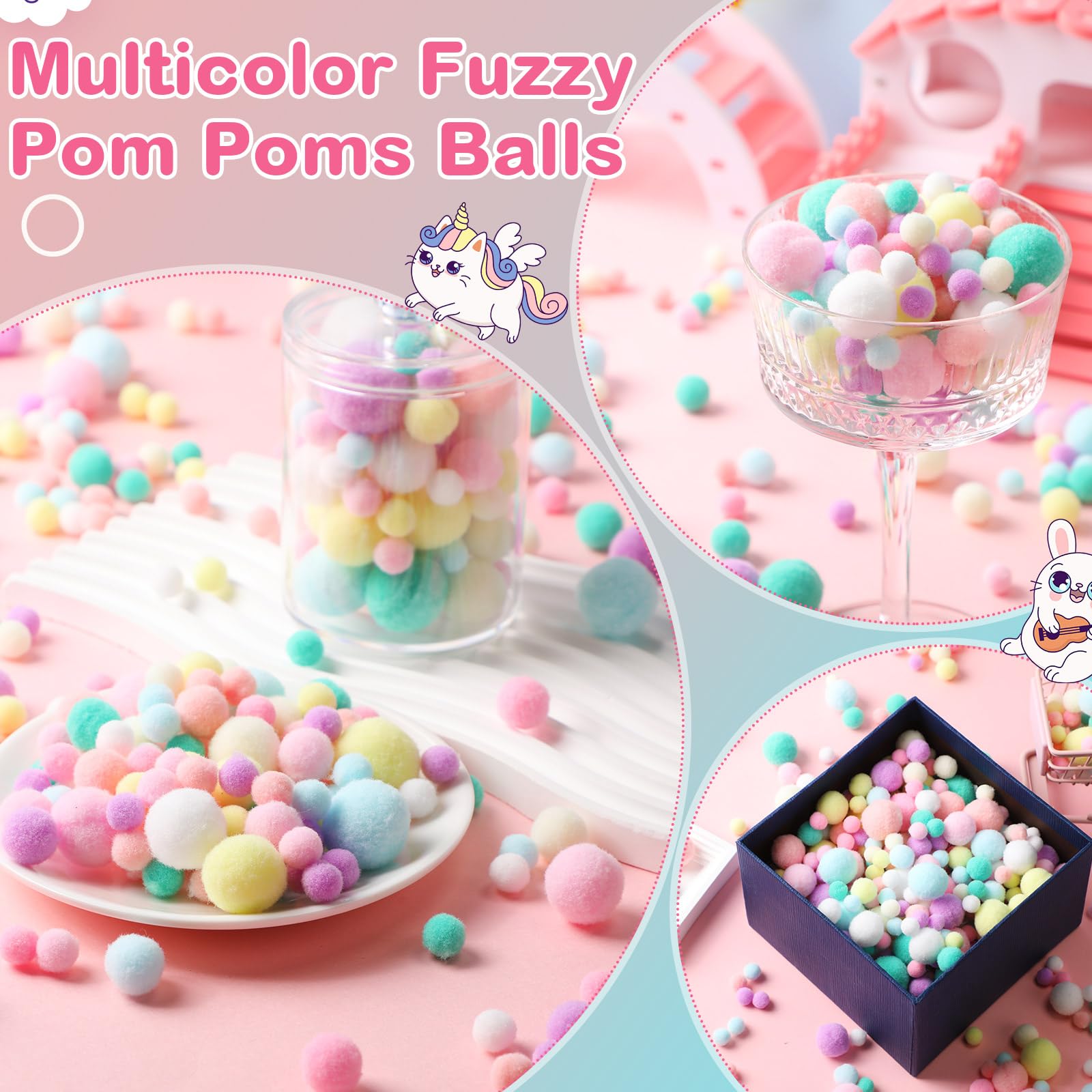 Tegeme 1200 Pcs Pom Poms Balls for Fall Thanksgiving Christmas Winter Crafts Home Office School Garlands Decor(Pastel)