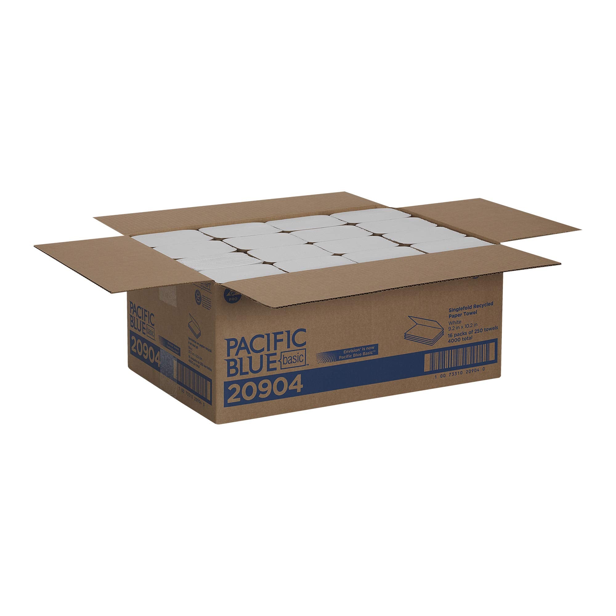 Pacific Blue Basic S-Fold Recycled Paper Towels (Previously Branded Envision) By Gp Pro (Georgia-Pacific), White, 20904, 250 Tow