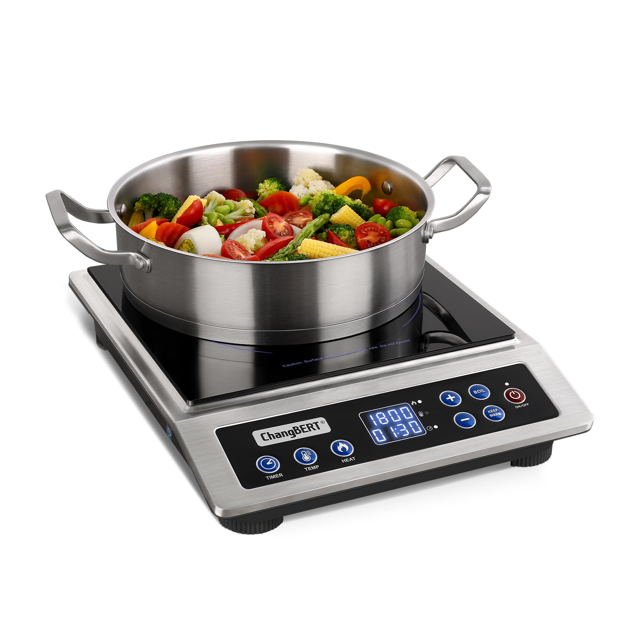 ChangBERT Portable Induction Cooktop, NSF Certified Pro Induction Hot Plate, Powerful 1800W with Large 8 Heating Coil, 18/10 Sta