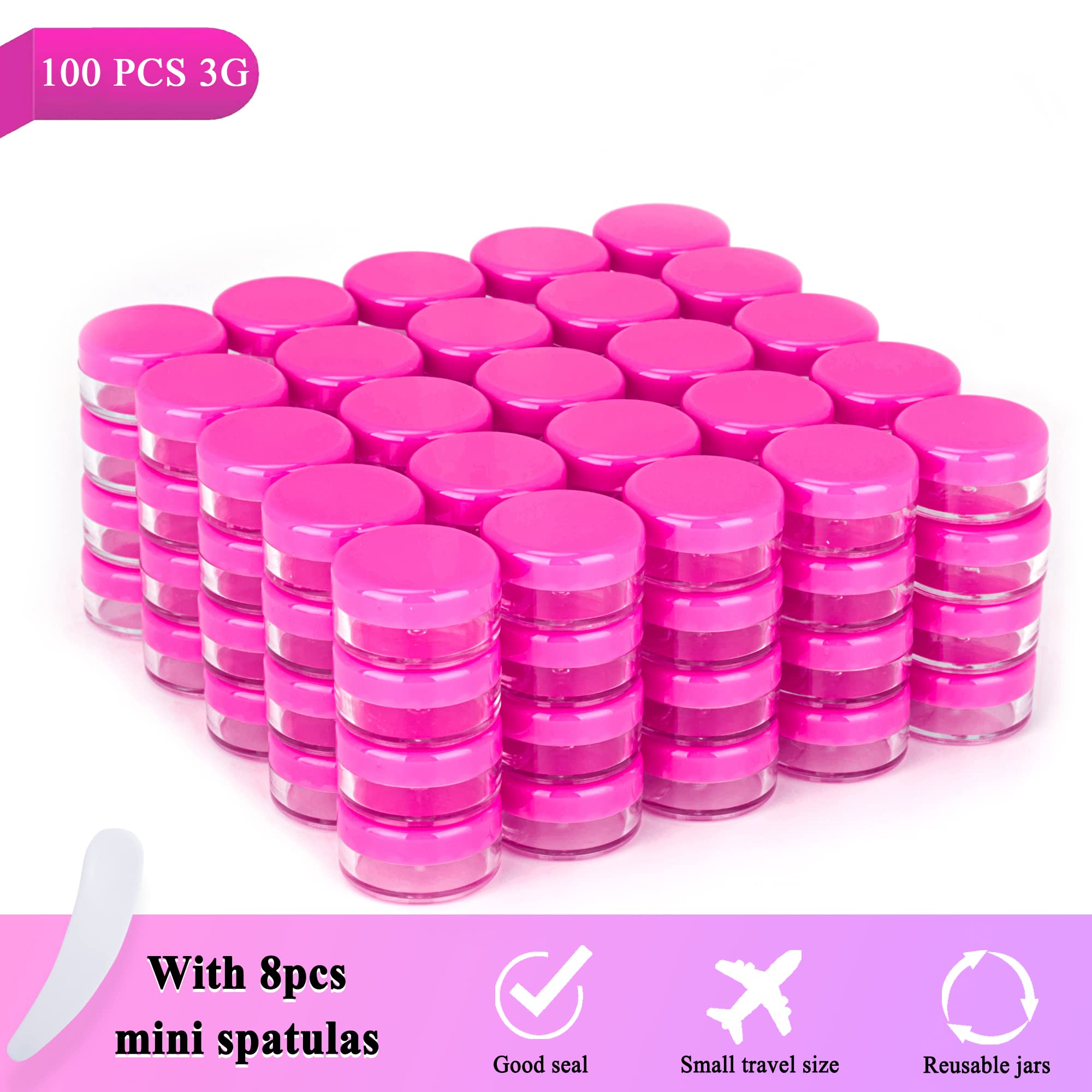 100Pcs 3 Gram Sample Containers, 3Ml Empty Jars With Lids, Small Cosmetic Containers, Mini Sample Jars With 8Pcs Mini Spatulas F