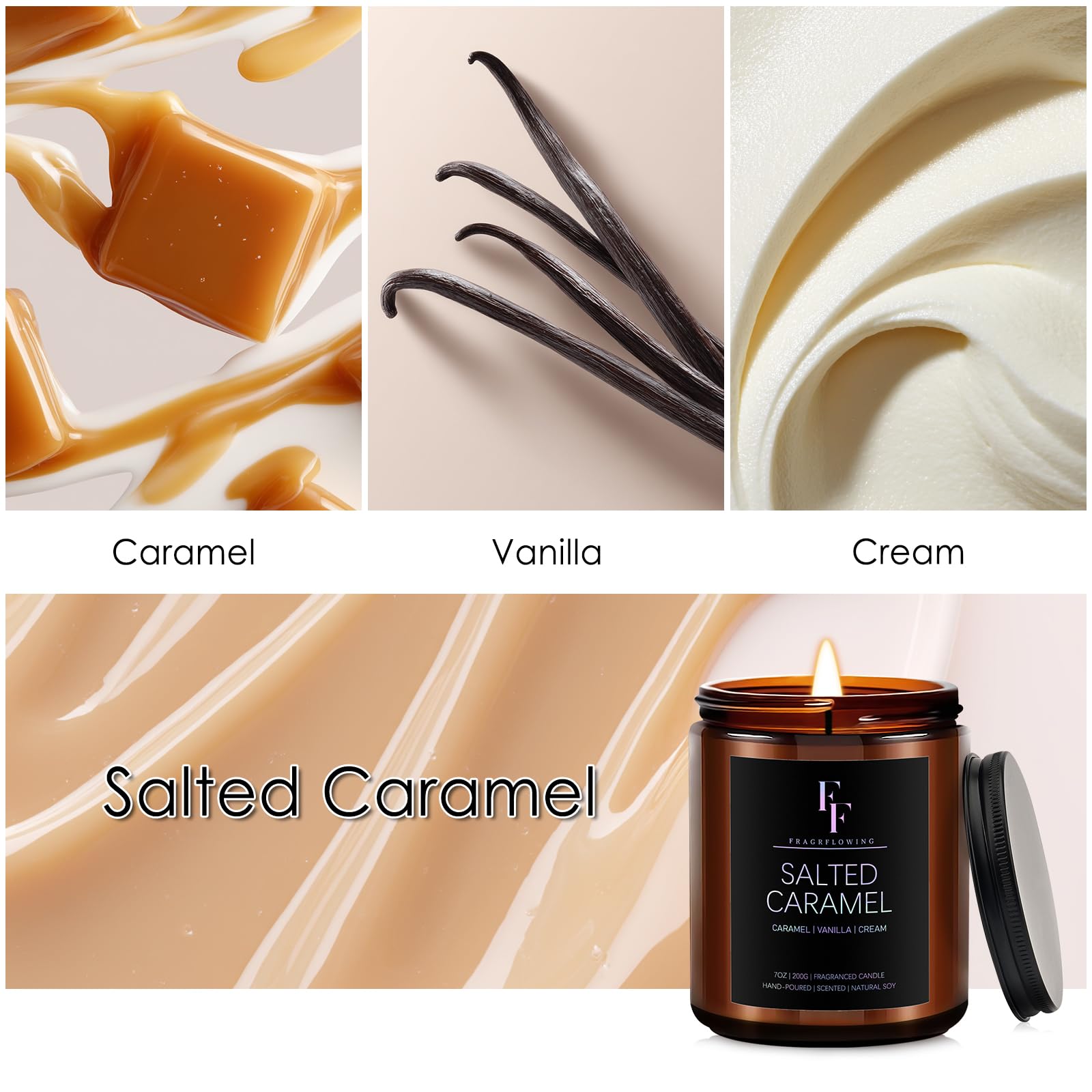 Salted Caramel Scented Candle for Home Soy Wax Candle, Aromatherapy Candle Gift for Women Men, 7oz