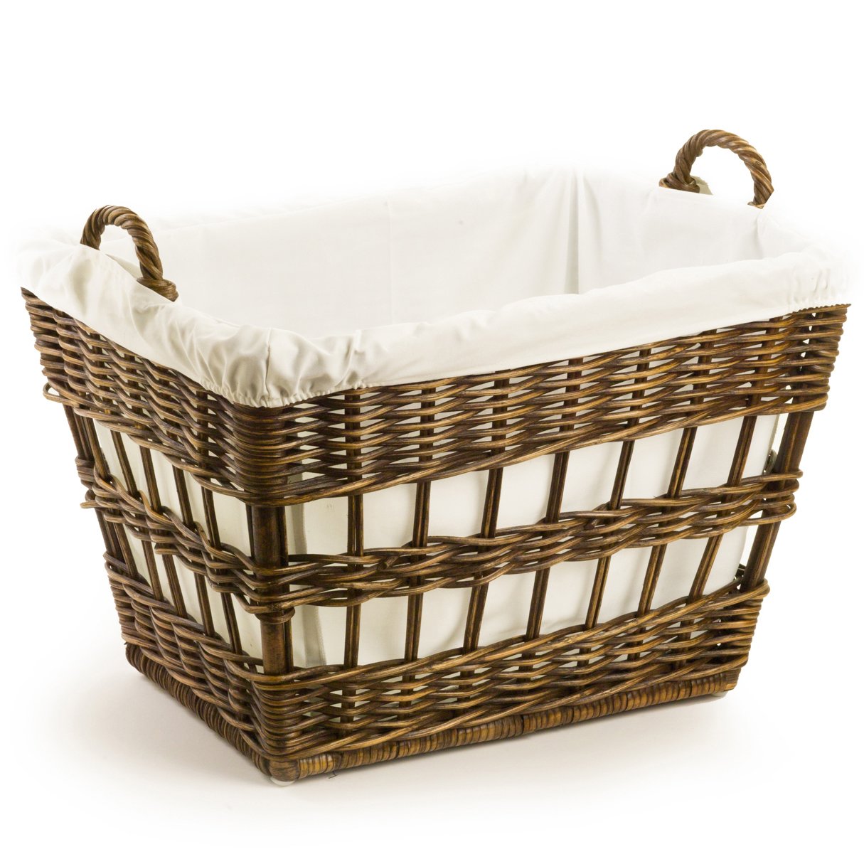 The Basket Lady Wicker French Laundry Basket, 23 In L X 18.5 In W X 18.5 In H, Antique Walnut Brown