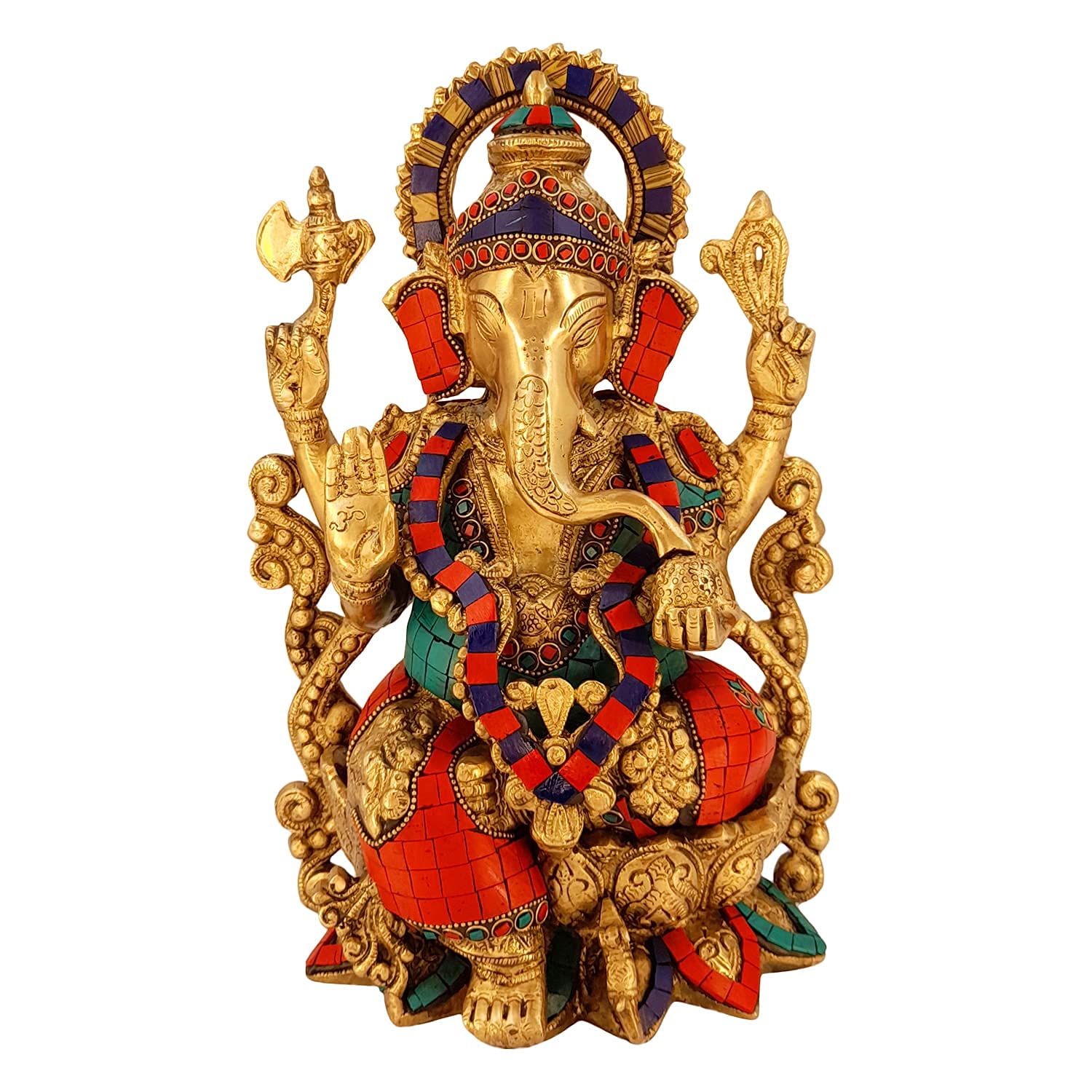 Kartique Brass Ganesh Bhagwan Idol Sitting On Kamal Asan Lotus Ganesha Statue Ganpati Murti For Home Entrance Decor Diwali Gift 