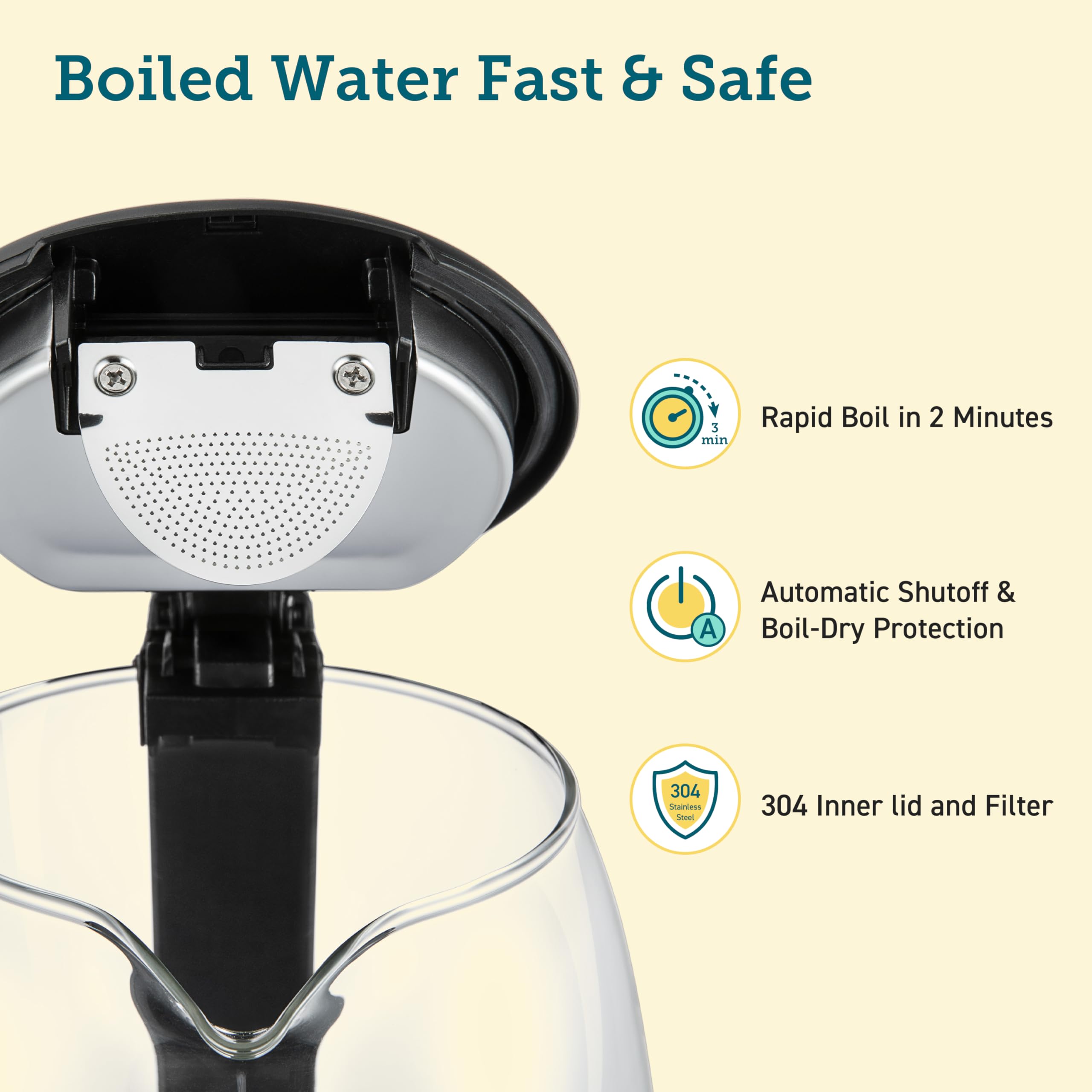 Cosori Electric Kettle, No Plastic Contact With Water, 1.7L/1500W, Stainless Steel Inner Lid & Filter, Tea Kettle For Coffee & T