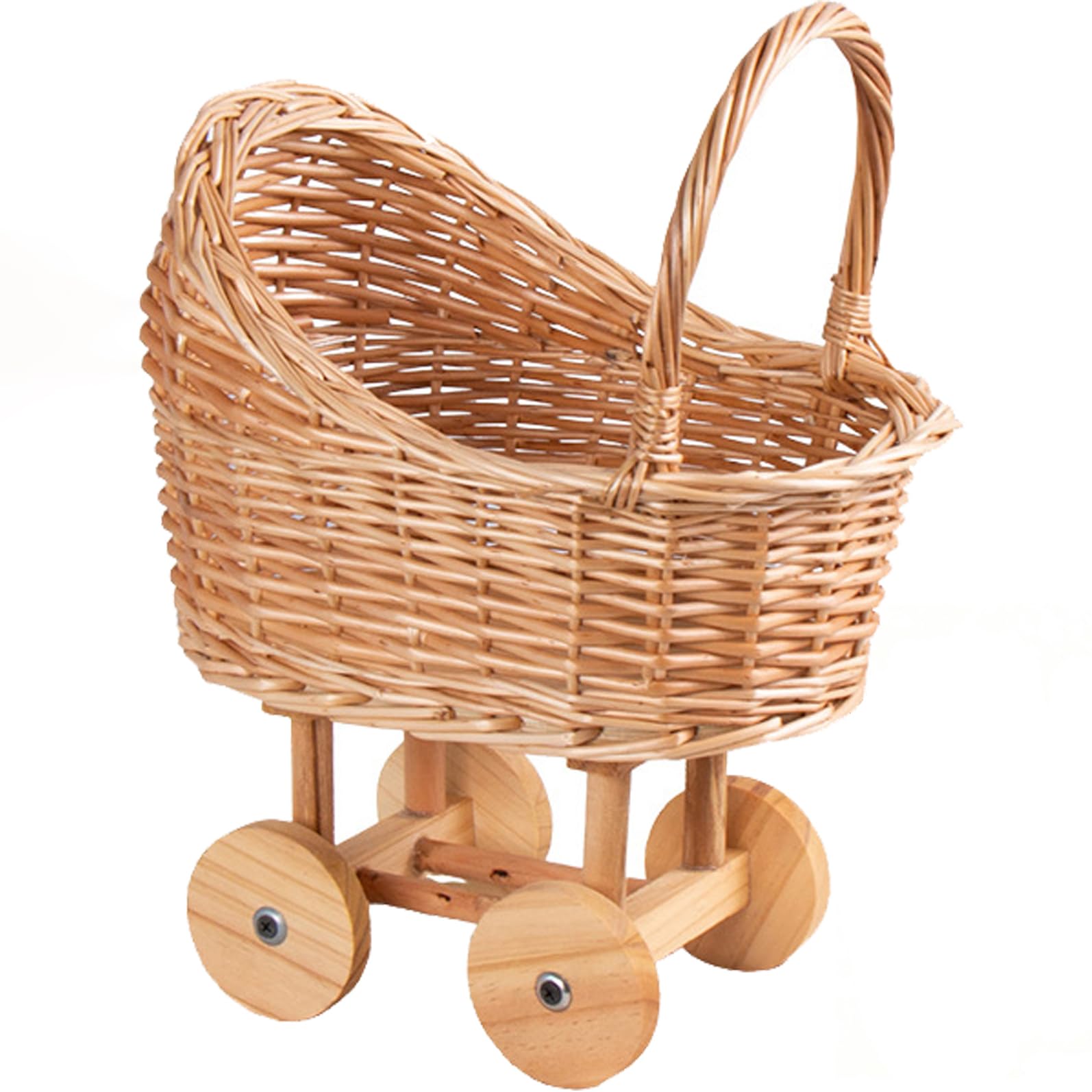 Woven Rattan Stroller Shaped Flower Basket, Vintage Wicker Baby Carriage Planter for Floral Arrangements, Baby Shower Wedding Pa