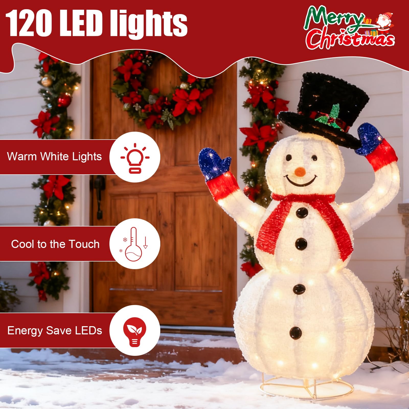 3FT Lighted Gift Boxes Tower, Outdoor Christmas Decorations with 80 Warm White LED Lights, Pre-lit Stacked Light Up Present Boxe