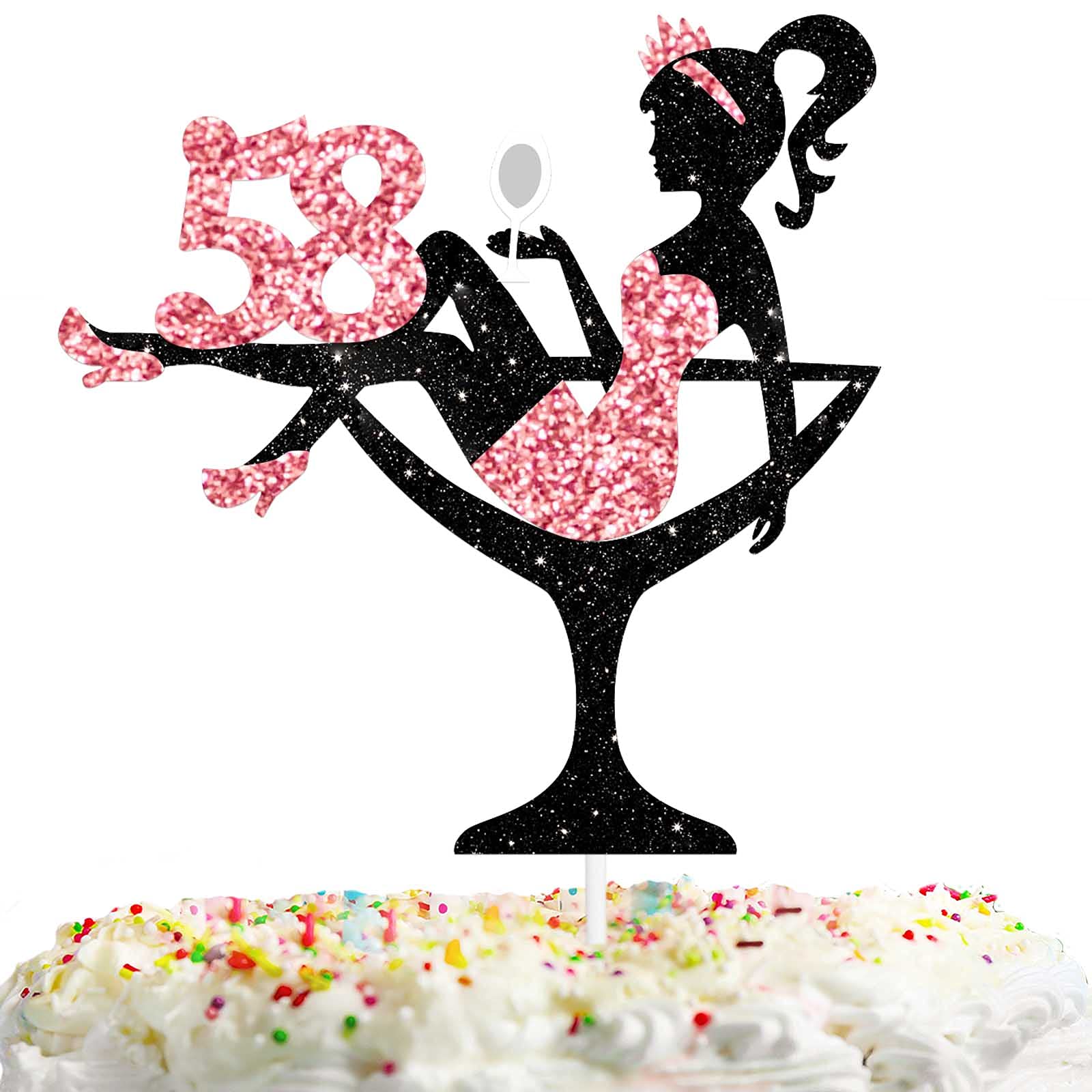 Sitting Girl Cake Topper Picks For Girl Lady 58Th Birthday Makeup Spa Theme Party Decoration Supplies 58 Silhouette High Heeled