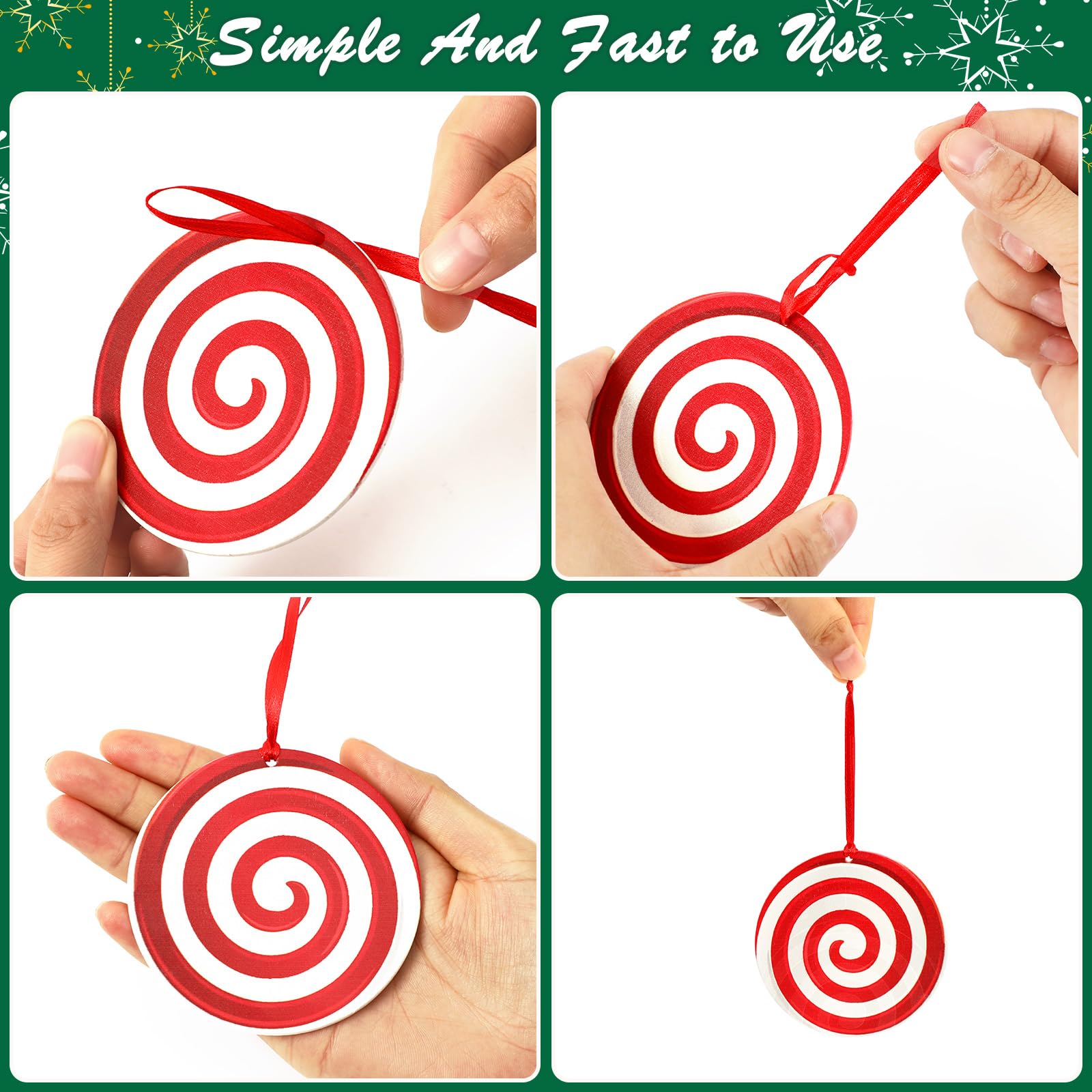 JUNEBRUSHS 300Pcs Christmas Ornament Hangers, Hand Tied String Ties Ornament Loops Thin Red Ribbon for Ornaments Christmas Tree