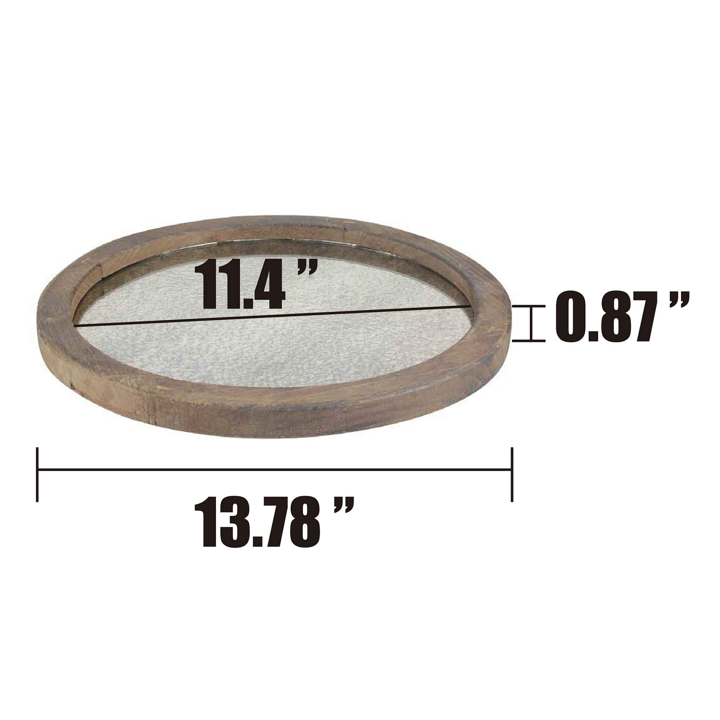Stonebriar Round Natural Wood Serving Tray With Antique Mirror, Rustic Butler Tray, Unique Coffee Centerpiece For The Coffee Tab