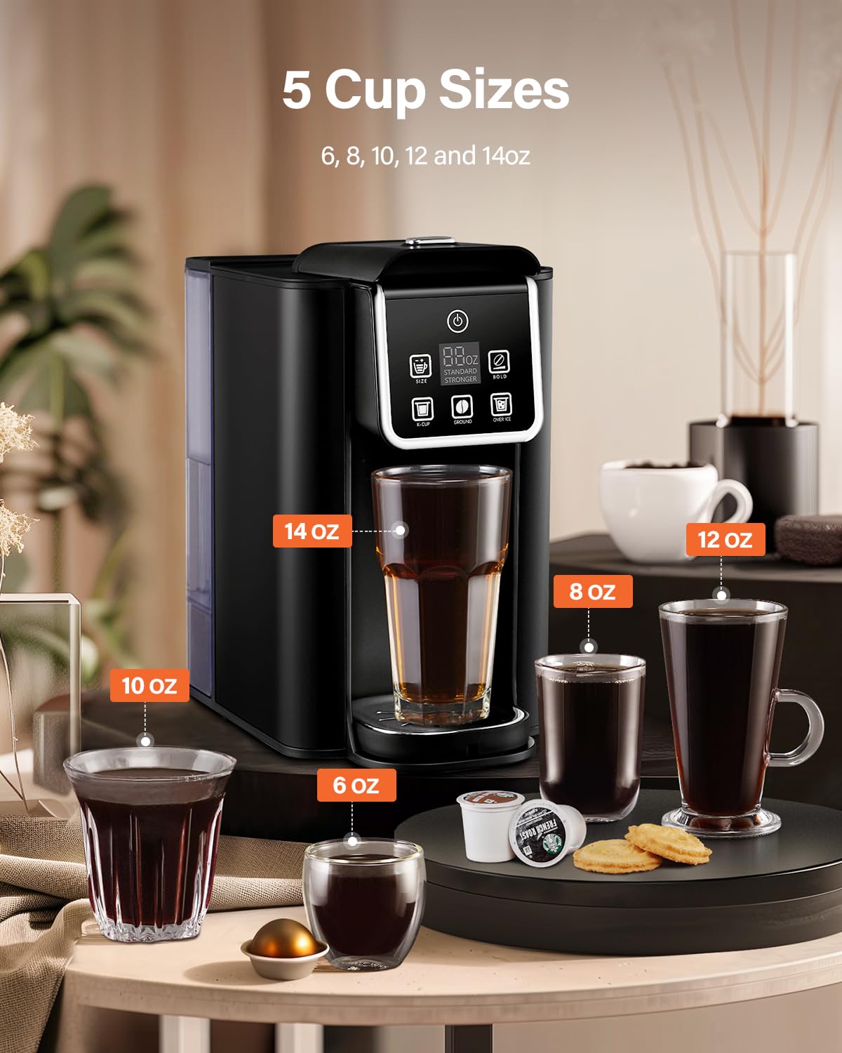 SHARDOR Single Serve Coffee Maker KC101, Hot & Iced, 6-14 oz, Stainless Steel, Matt Black, 50 oz Tank, Bold Brew Setting