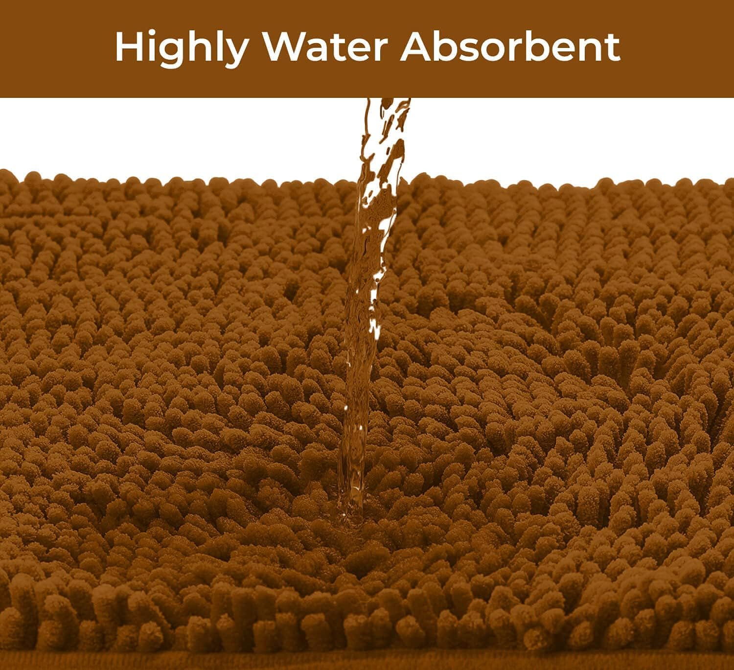 Luxury Chenille Bathroom Rugs - 2-Piece Set, Soft Plush Anti-Slip Bath Rug + U-Shaped Toilet Mat, Microfiber Shaggy Carpet, Supe