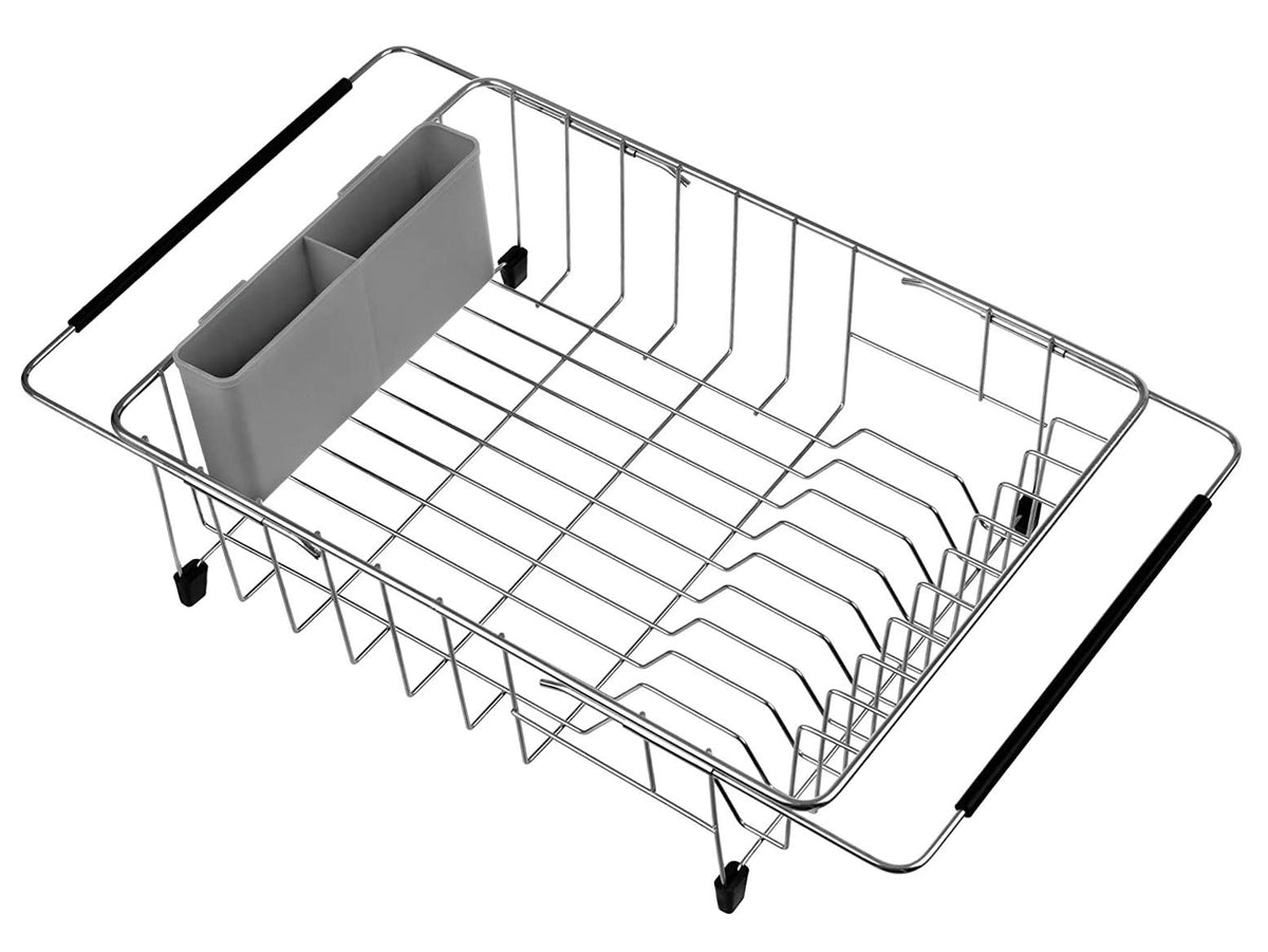 Sanno Large Expandable Dish Drying Rack Sink Over Sink Dish Rack With Utensil Silverware Storage Holder Over The Sink Adjustable