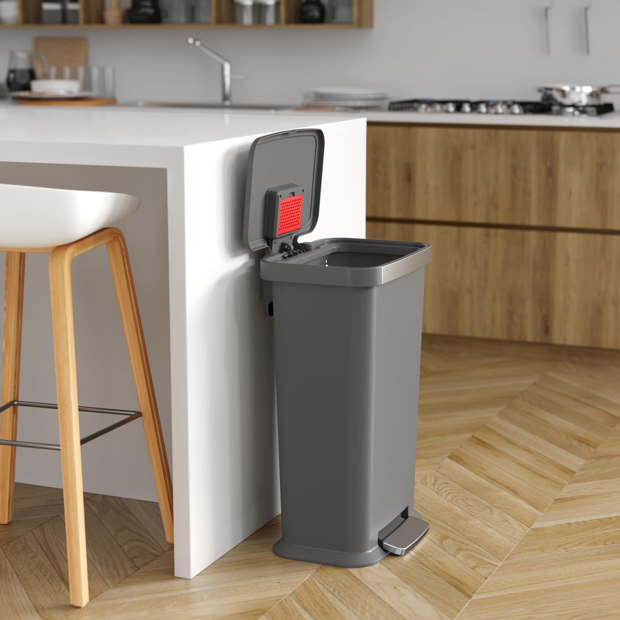 Itouchless Softstep 13.2 Gal / 50L Step Pedal Kitchen Trash Can With Odor Filter, Durable Dent-Proof Construction And Stainless