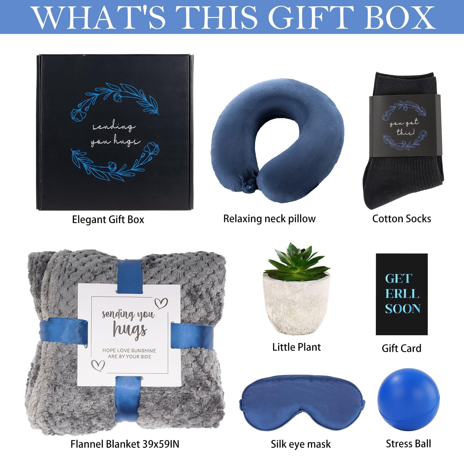 Get Well Gifts For Men,Care Package For Men With Cozy Blanket|Memory Foam Pillow|Stress Ball|Socks|Eye Mask|Thinking Of You Gree
