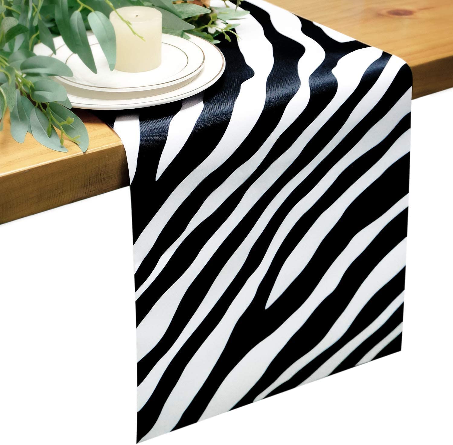 Zebra Table Runner Black And White Striped Texture For Winter Dinner Jungle Theme Birthday Parties Supplies Indoor Outdoor Party