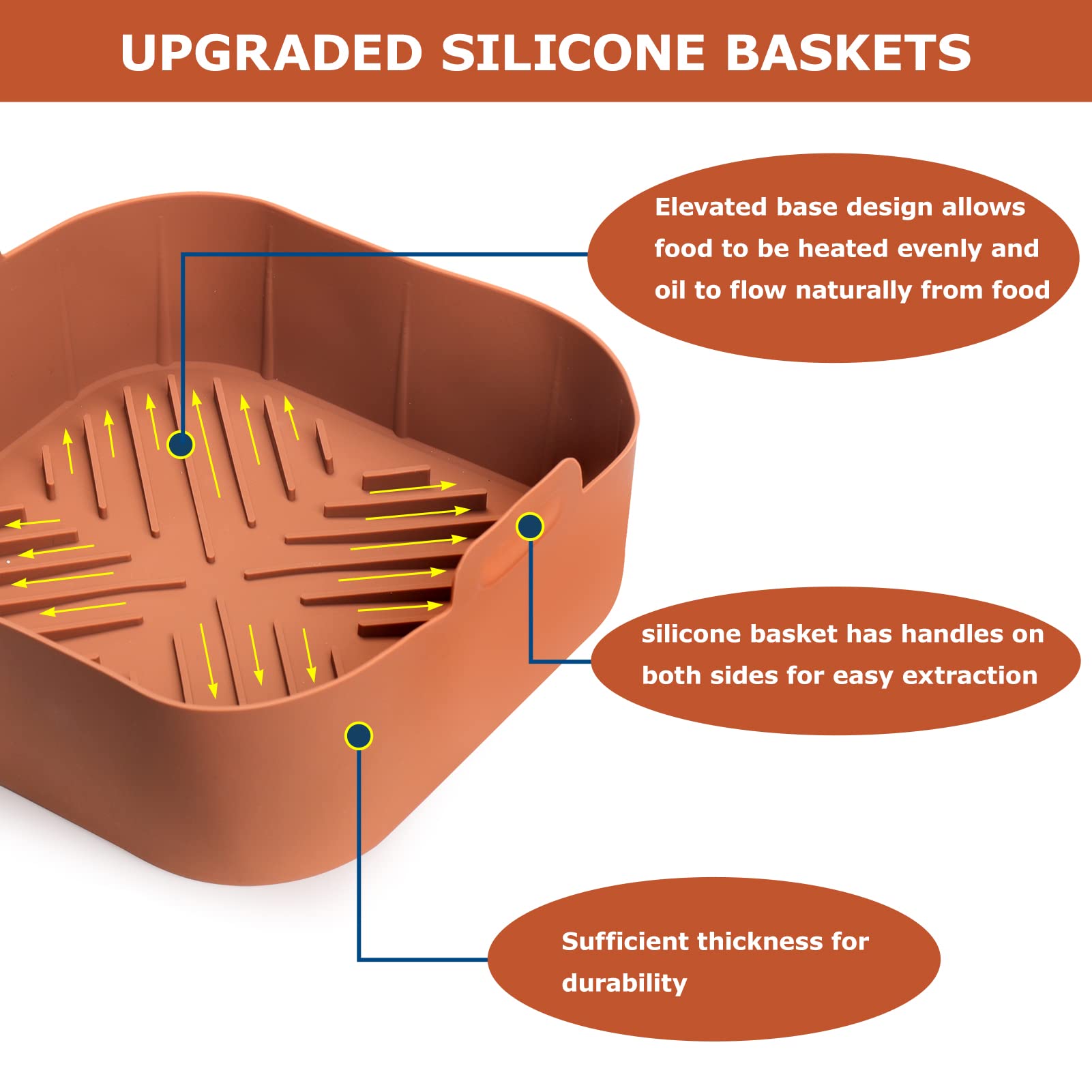 Palksky Silicone Air Fryer Basket Liners - 2Pcs Reusable Pots, 8.5 Inch Square, Food Safe Oven Accessories