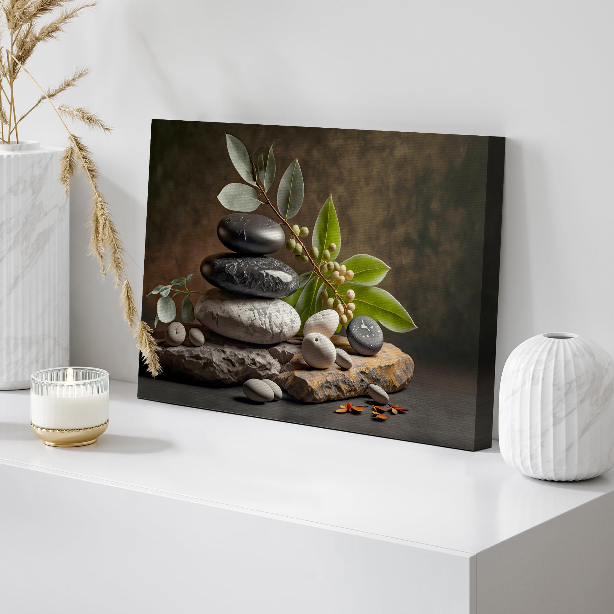 Wall26 Canvas Print Wall Art Zen Massage Stone Pebble Bamboo Leaf Nature Wilderness Photography Realism Modern Art Decorative Mu