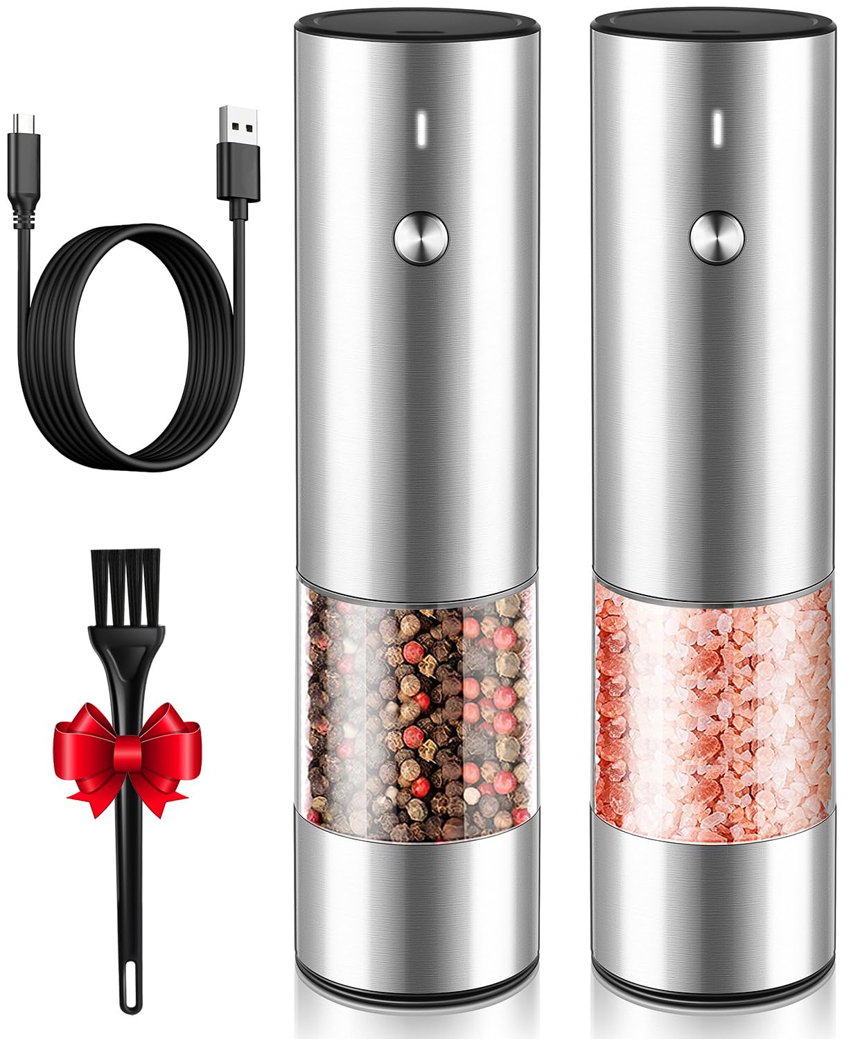 Rechargeable Electric Salt And Pepper Grinder Set - Durable Modern Style - Automatic Black Peppercorn & Sea Salt Spice Mill Set