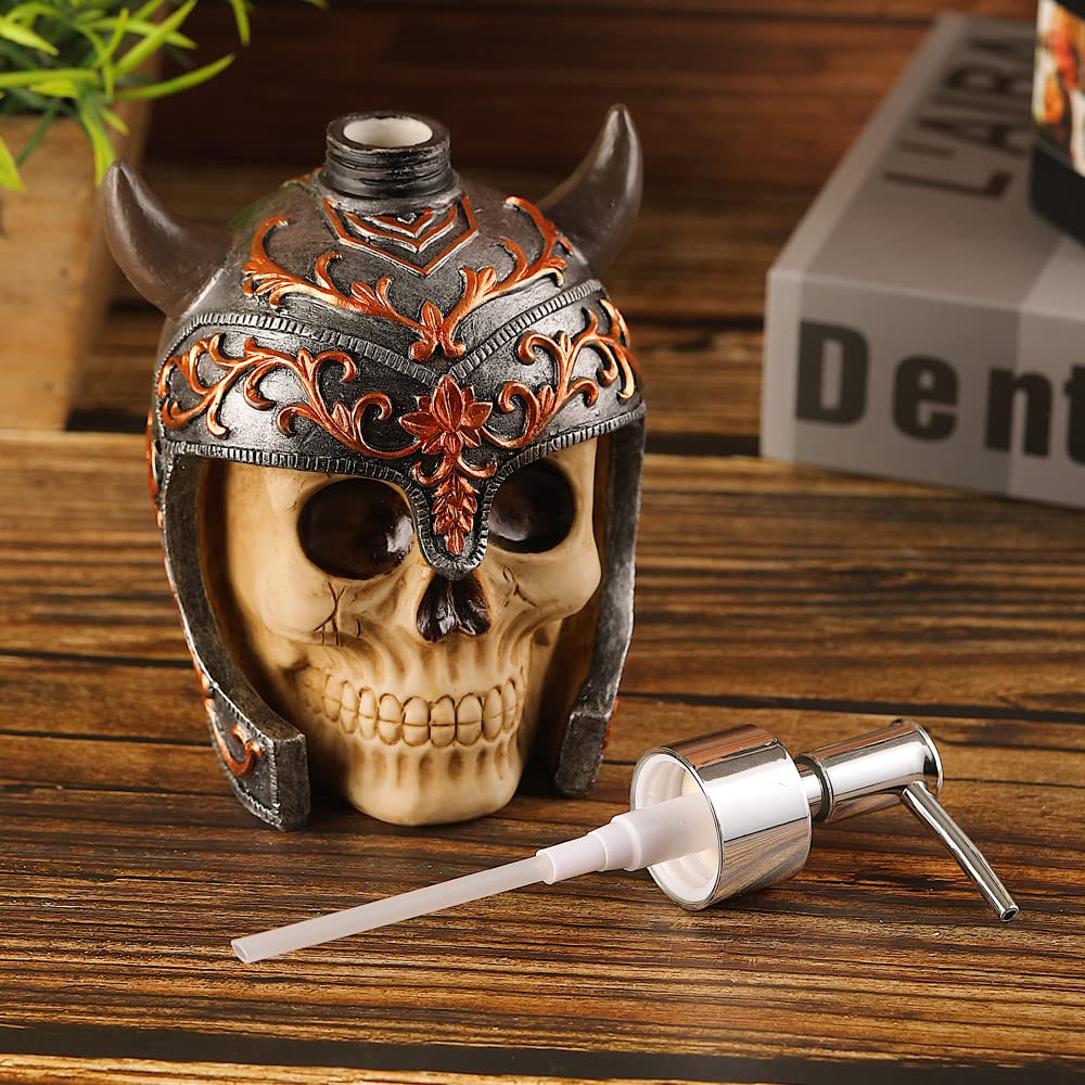 Viking Skull Soap Dispenser With Rust Proof Pump, Refillable Liquid Hand Lotion Bottle For Bathroom, Bedroom And Kitchen.
