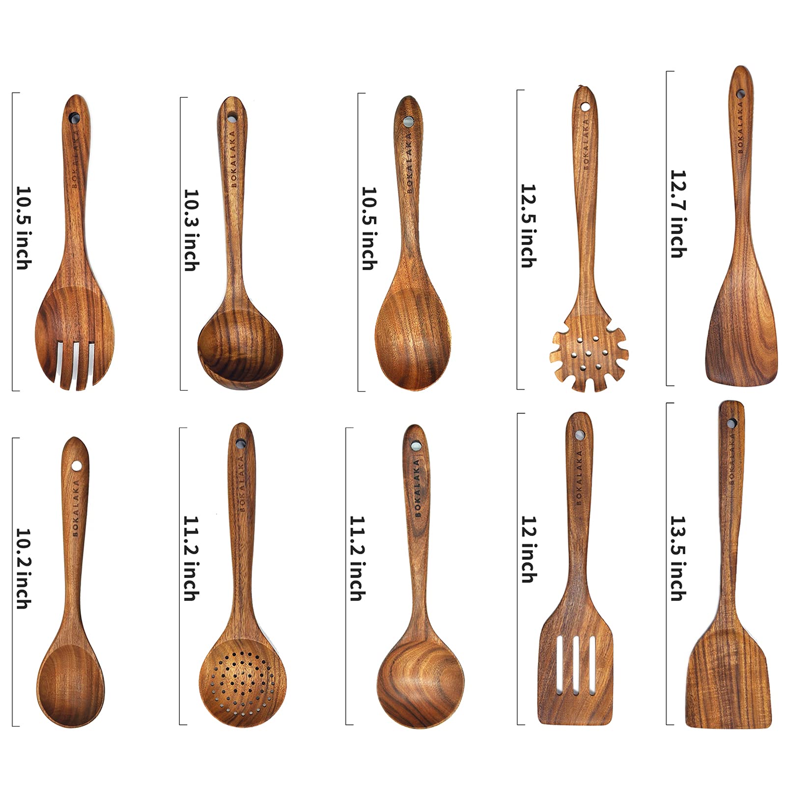 Wooden Spoons For Cooking,10 Pcs Natural Teak Wooden Kitchen Utensils Set Wooden Utensils For Cooking Wooden Cooking Utensils Wo