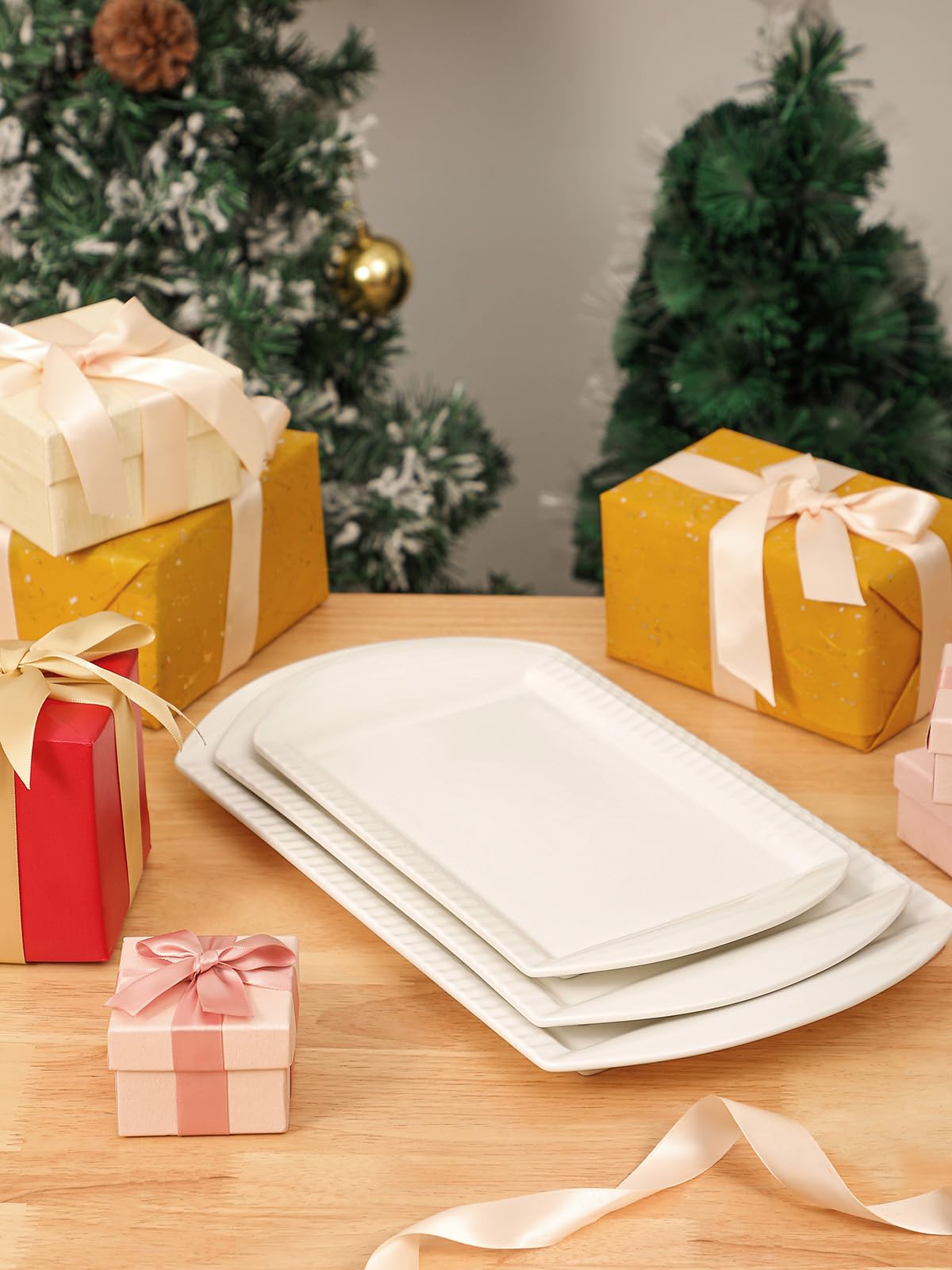 Lifver Large Serving Platter Set, 16''/14''/12'' 3-Piece White Porcelain Platters For Turkey And Food, Serving Dishes Oven Safe