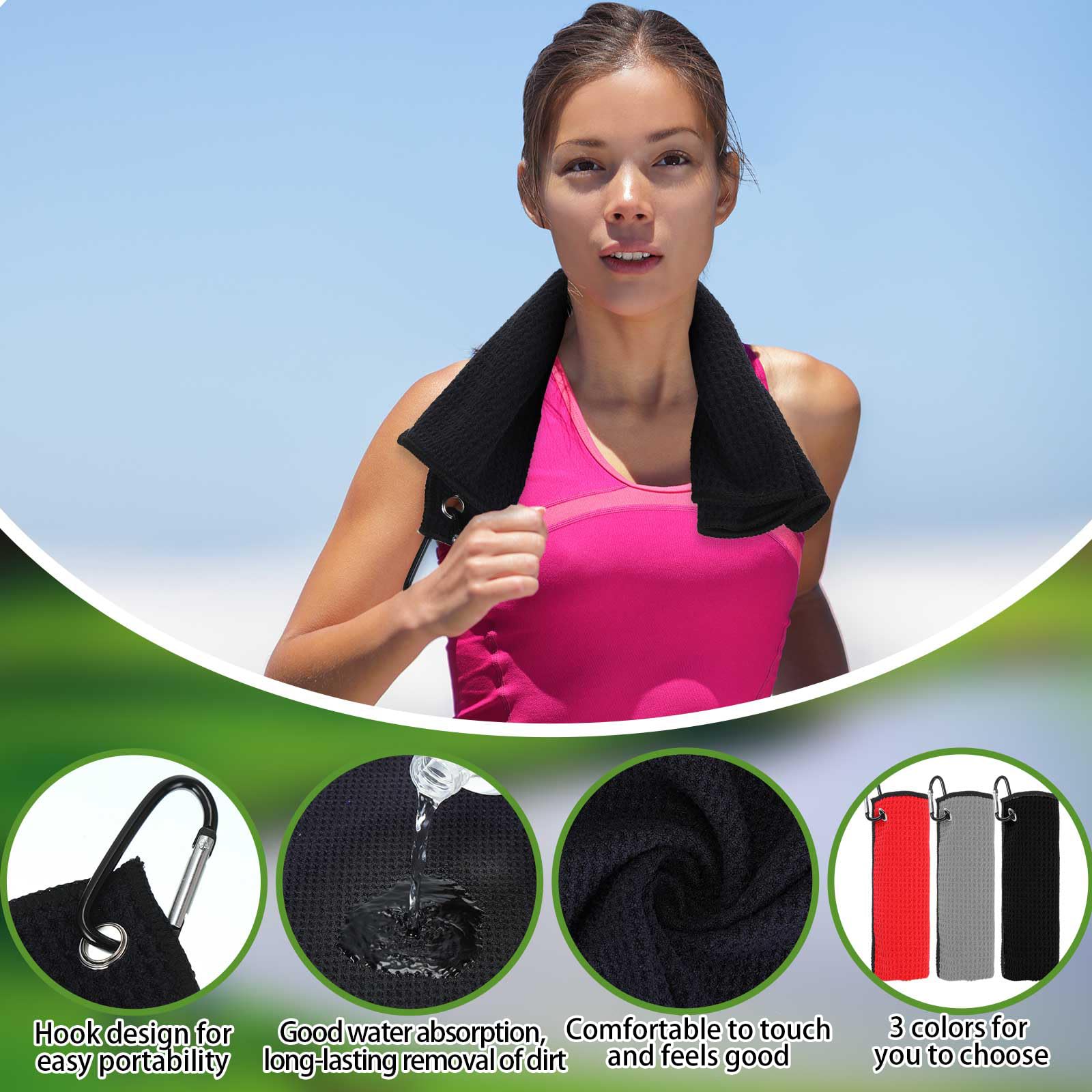Batiyeer Bulk Golf Towel for Golf Bags 16 x 24 Microfiber Fabric Golf Towel with Clip Waffle Pattern Golf Towel for Golf Bags  Fitness  Camping  Hiking  Yoga(Black  Gray  Red  30 Pcs)
