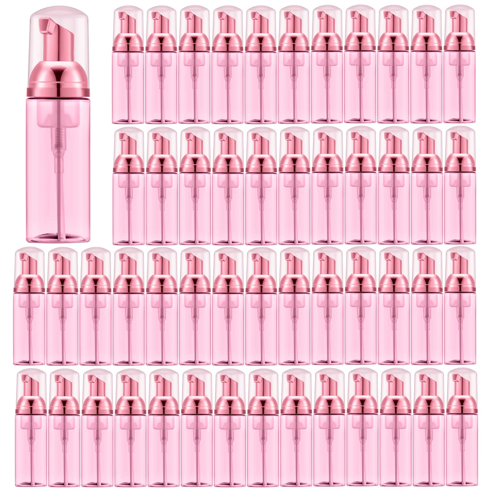 Lil Ray 50Pcs Clear Rose Red Foam Bottle With Rose Red Pump, Empty Travel Foaming Dispensers For Hand Soap,Lash Shampoo(2 Oz)
