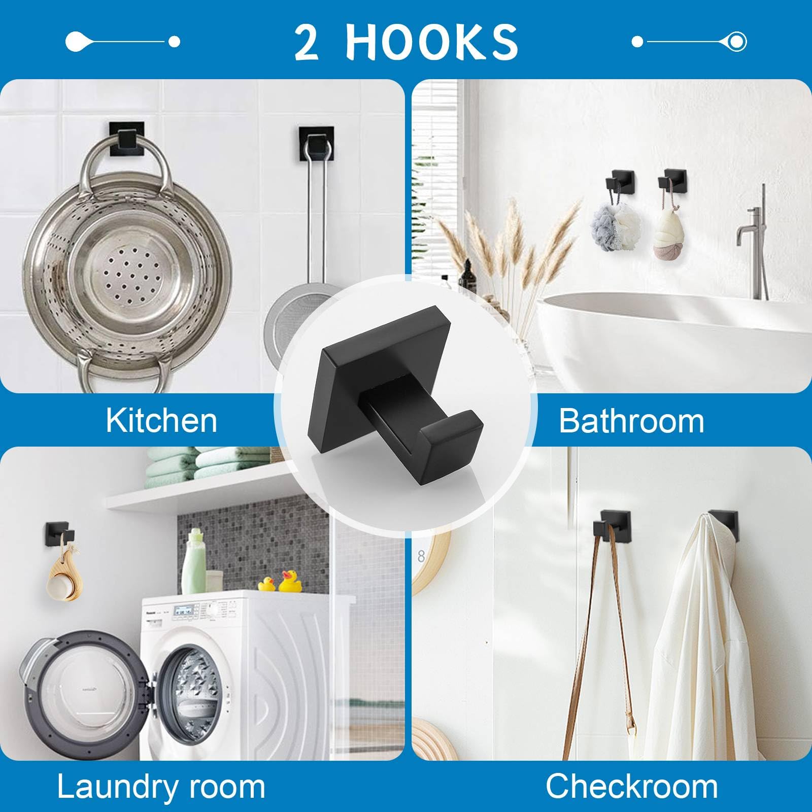 TNOMS 5 Pieces Bathroom Hardware Accessories Set Black Towel Bar Set Wall Mounted Stainless Steel 23.6-Inch.