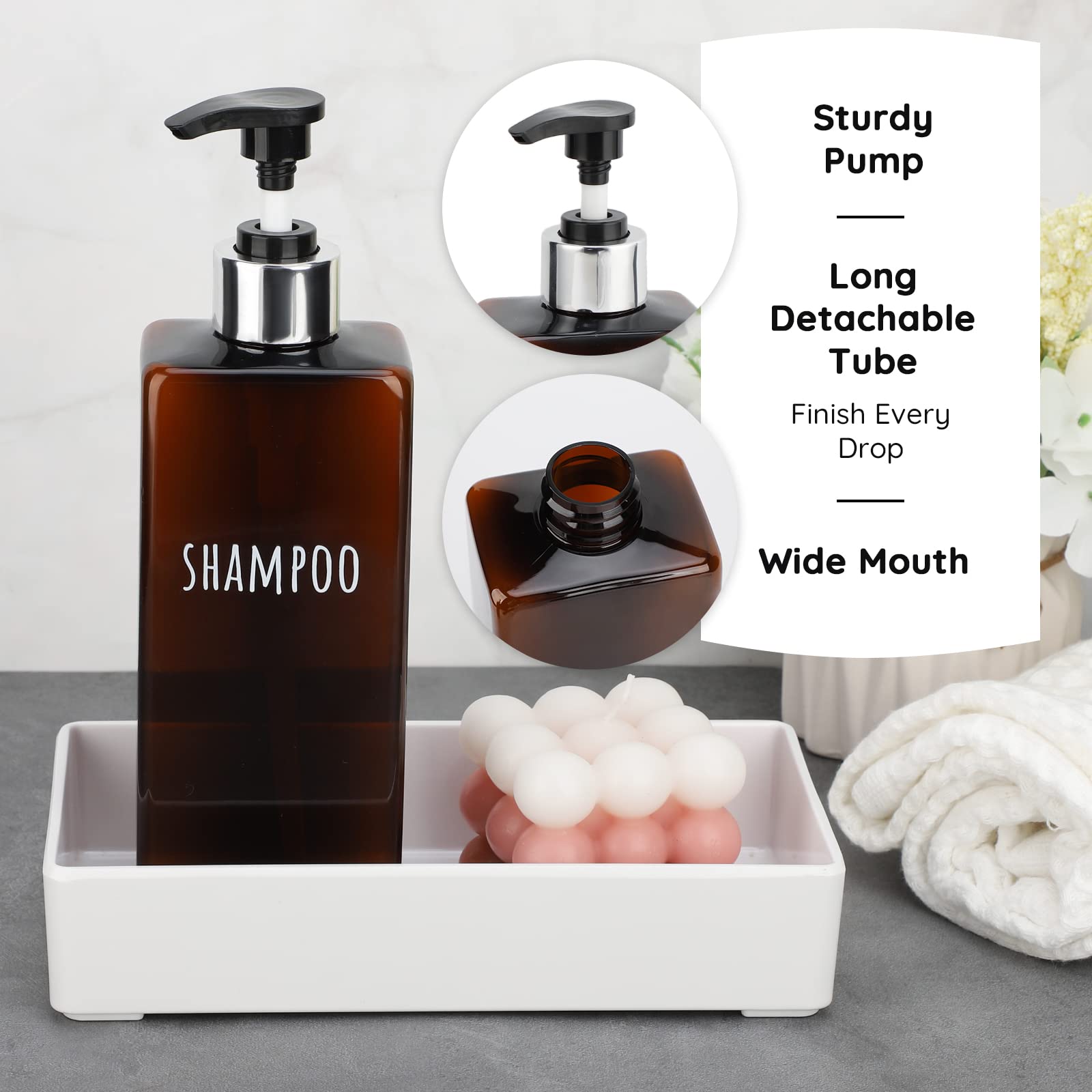 Segbeauty Shampoo And Conditioner Dispenser, 3 Packs 16.9Oz Refillable Bathroom Soap Dispenser Set, 500Ml Plastic Square Shower