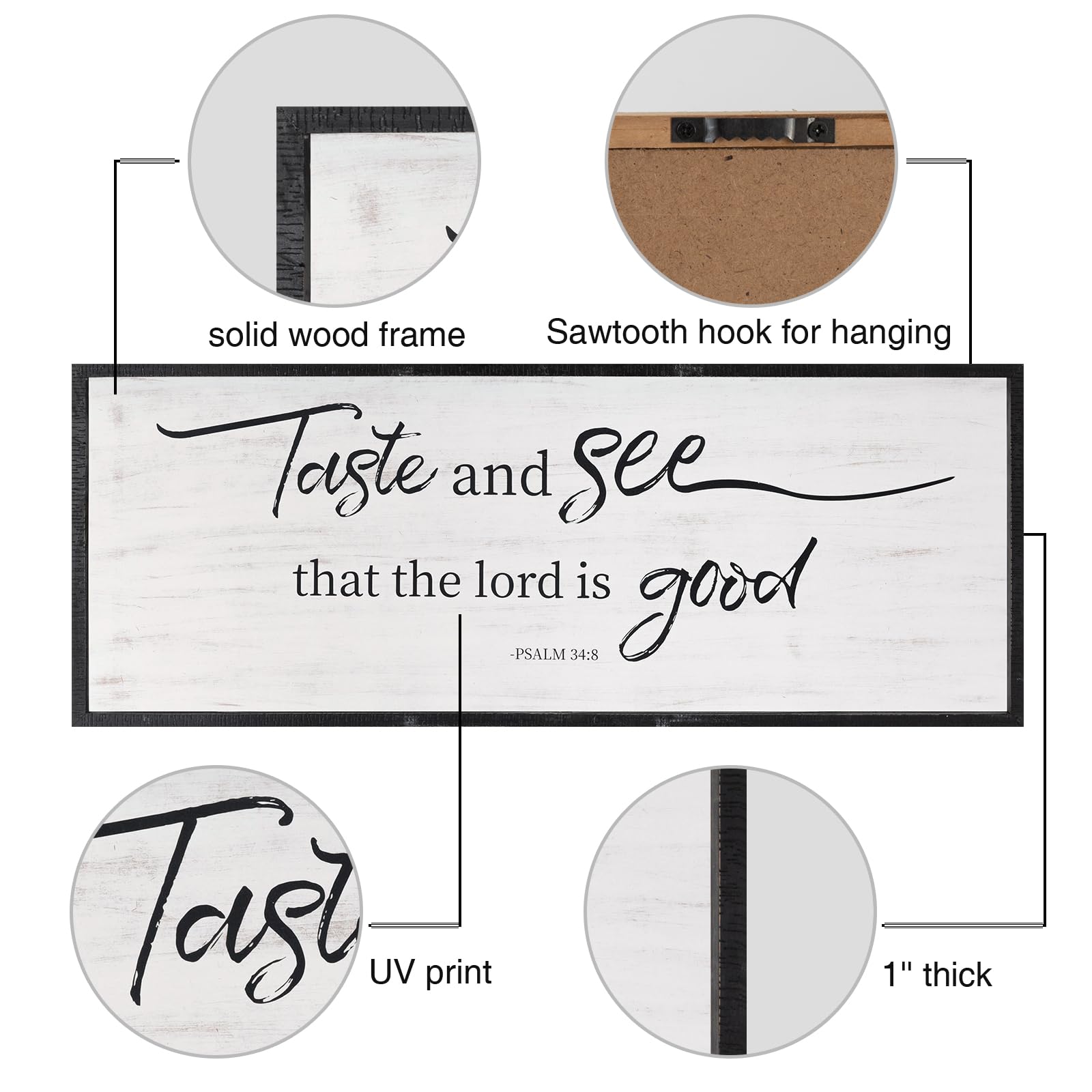 Taste And See That The Lord Is Good Bible Verses Framed Wall Sign For Family Living Room Kitchen Farmhouse Dining Room Vintage B