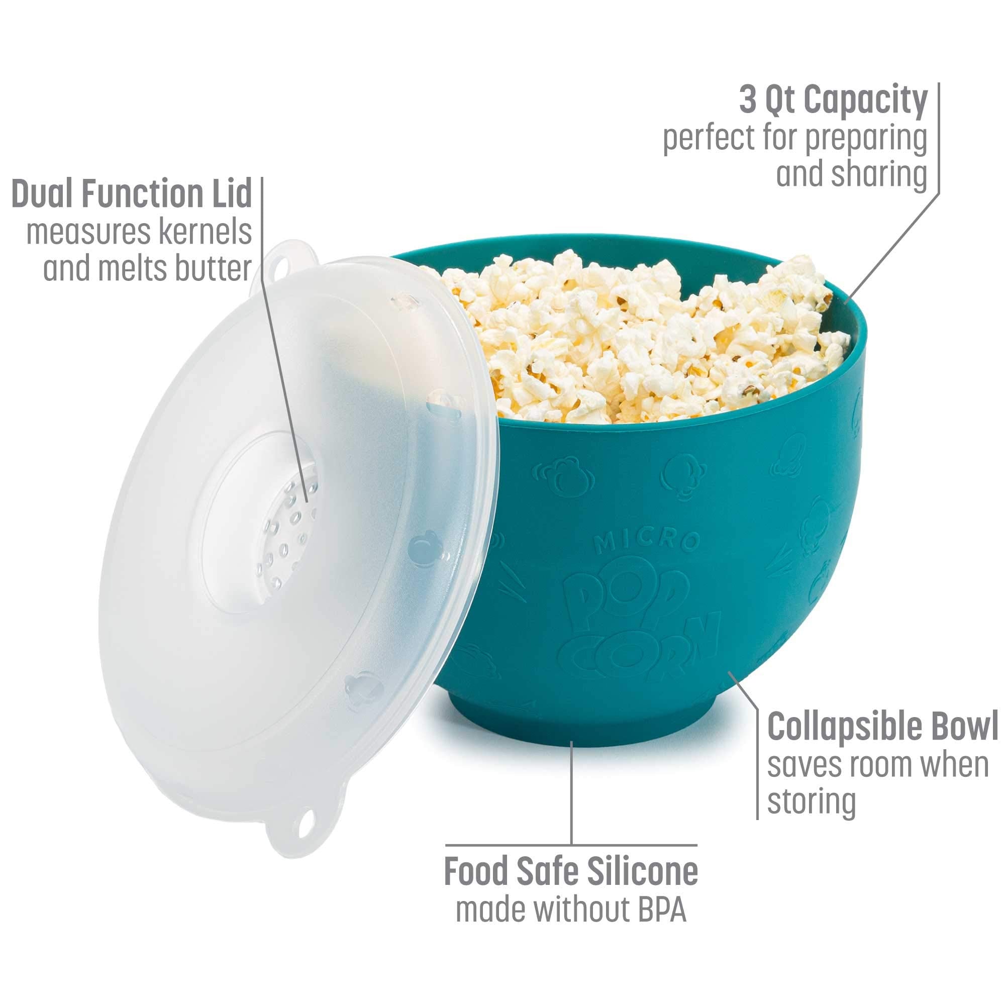 Goodful Silicone Popcorn Popper - 3 Quart Collapsible BPA-Free Microwave Maker, Teal