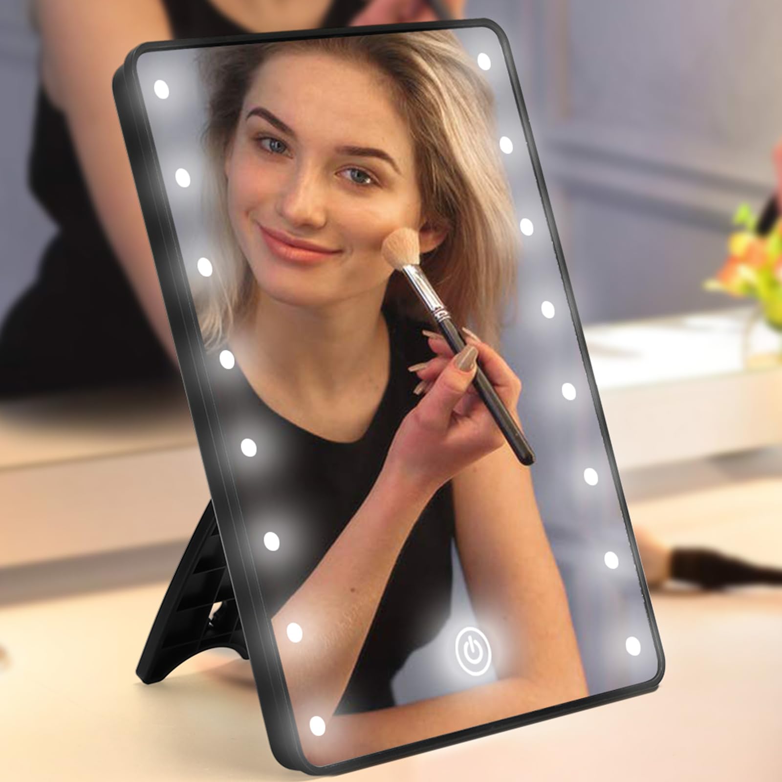 Schliersee Lighted Makeup Mirror With 16 Led Lights, Touch Dimming Screen Led Lighted Vanity Travel Portable Mirror, Black Cosme