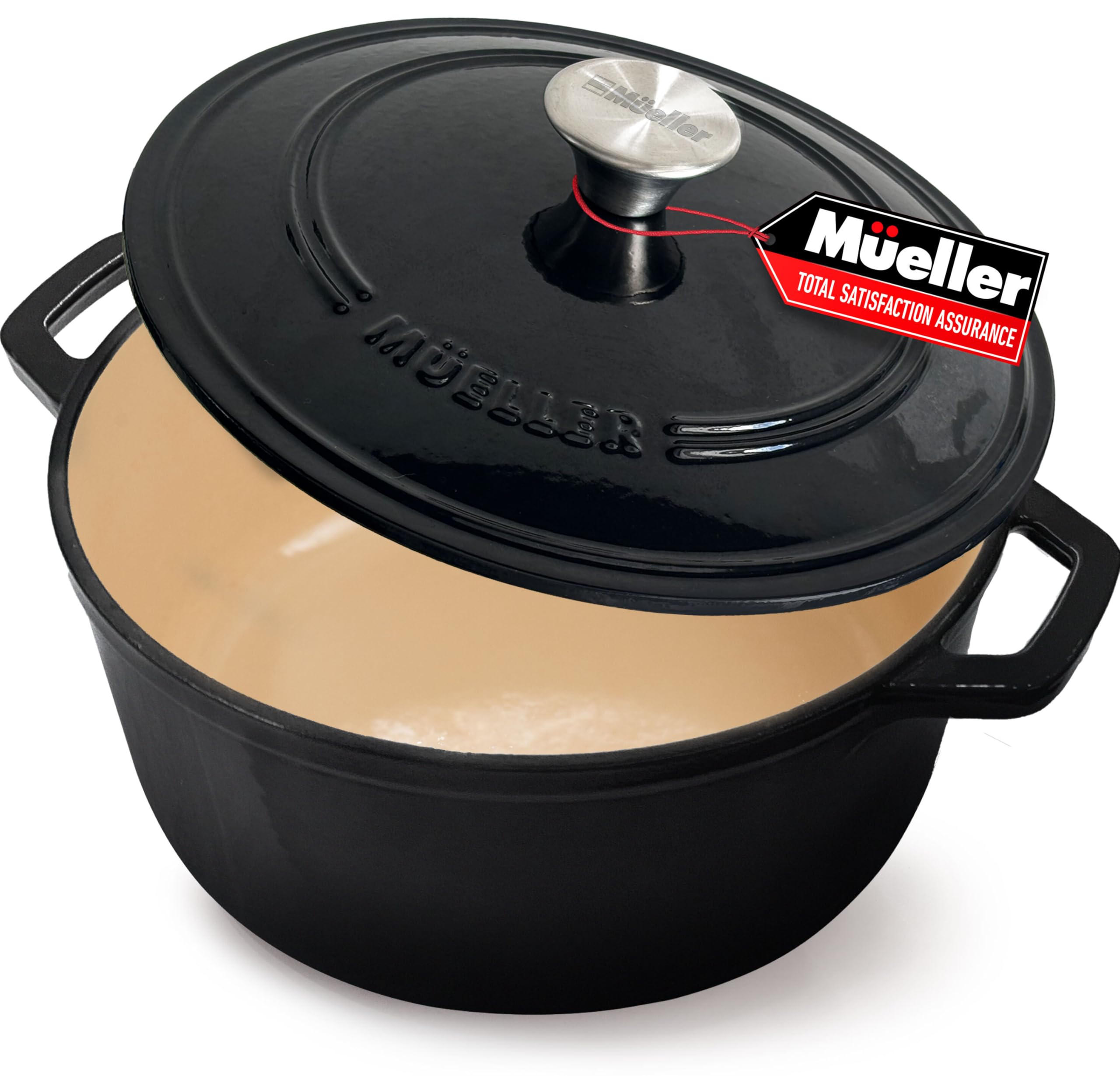 MUELLER HOME 7.5 QT Enameled Cast Iron Dutch Oven, Heavy-Duty, Oven-Safe up to 500 F & Across All Cooktops, Casserole Dish and B